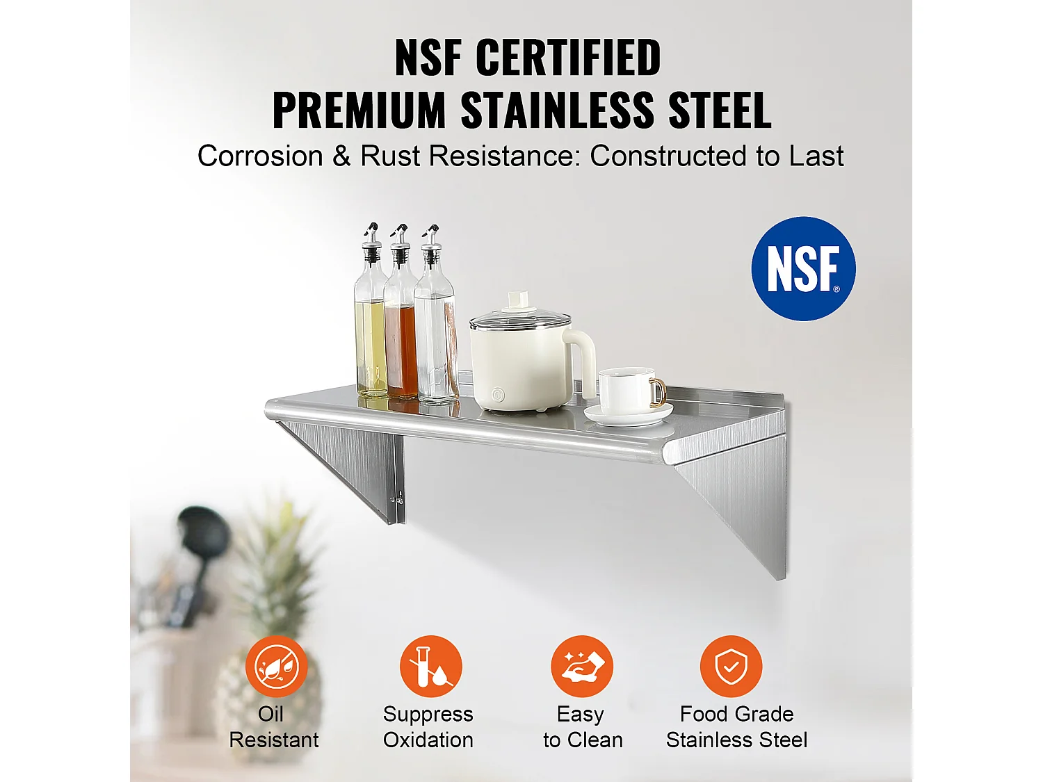 Muurrek SucceBuy  in Roestvrij Staal, 91 x 30 cm, Opbergruimte voor Keuken en Restaurant