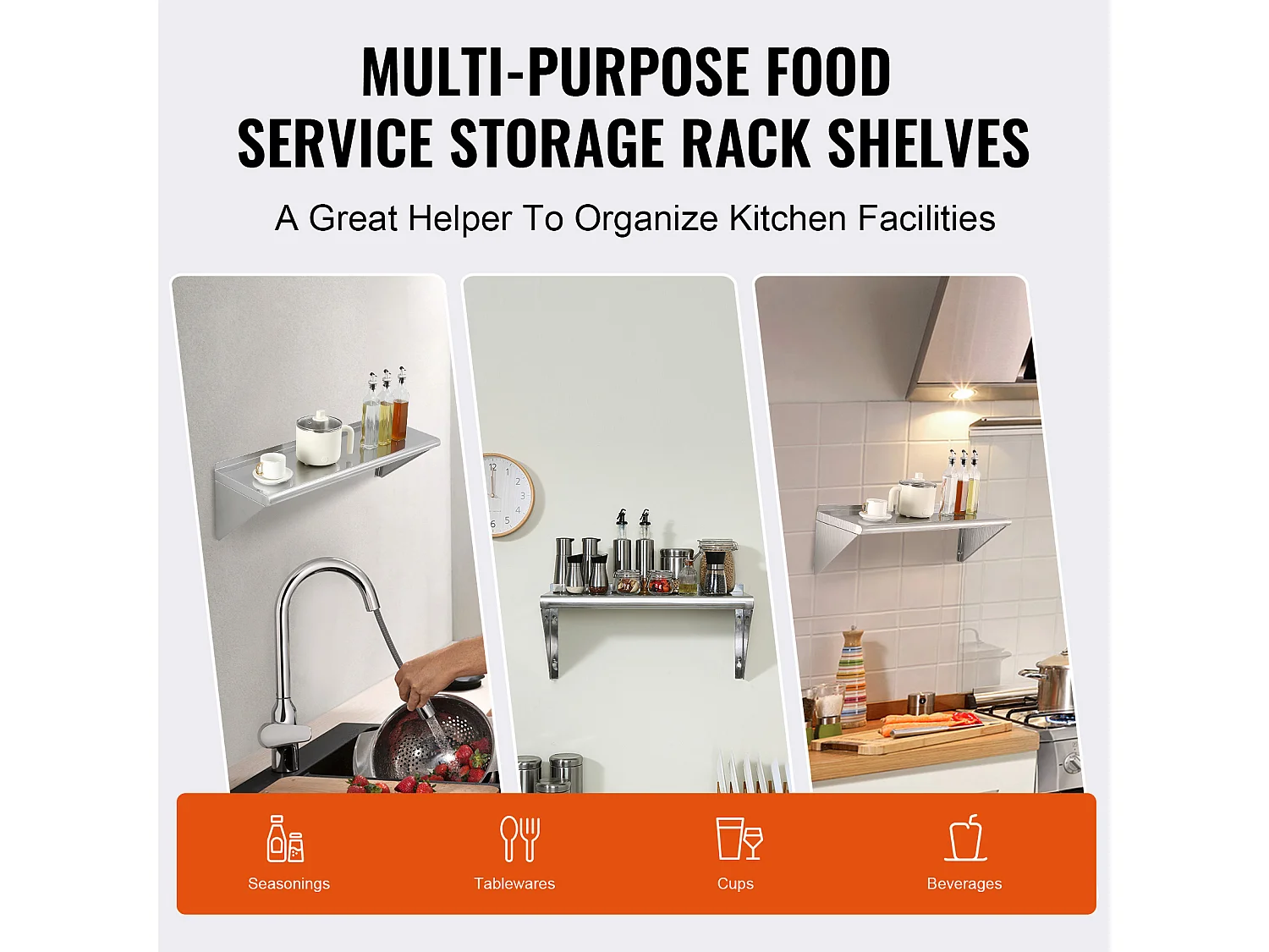 Muurrek SucceBuy  in Roestvrij Staal, 91 x 30 cm, Opbergruimte voor Keuken en Restaurant