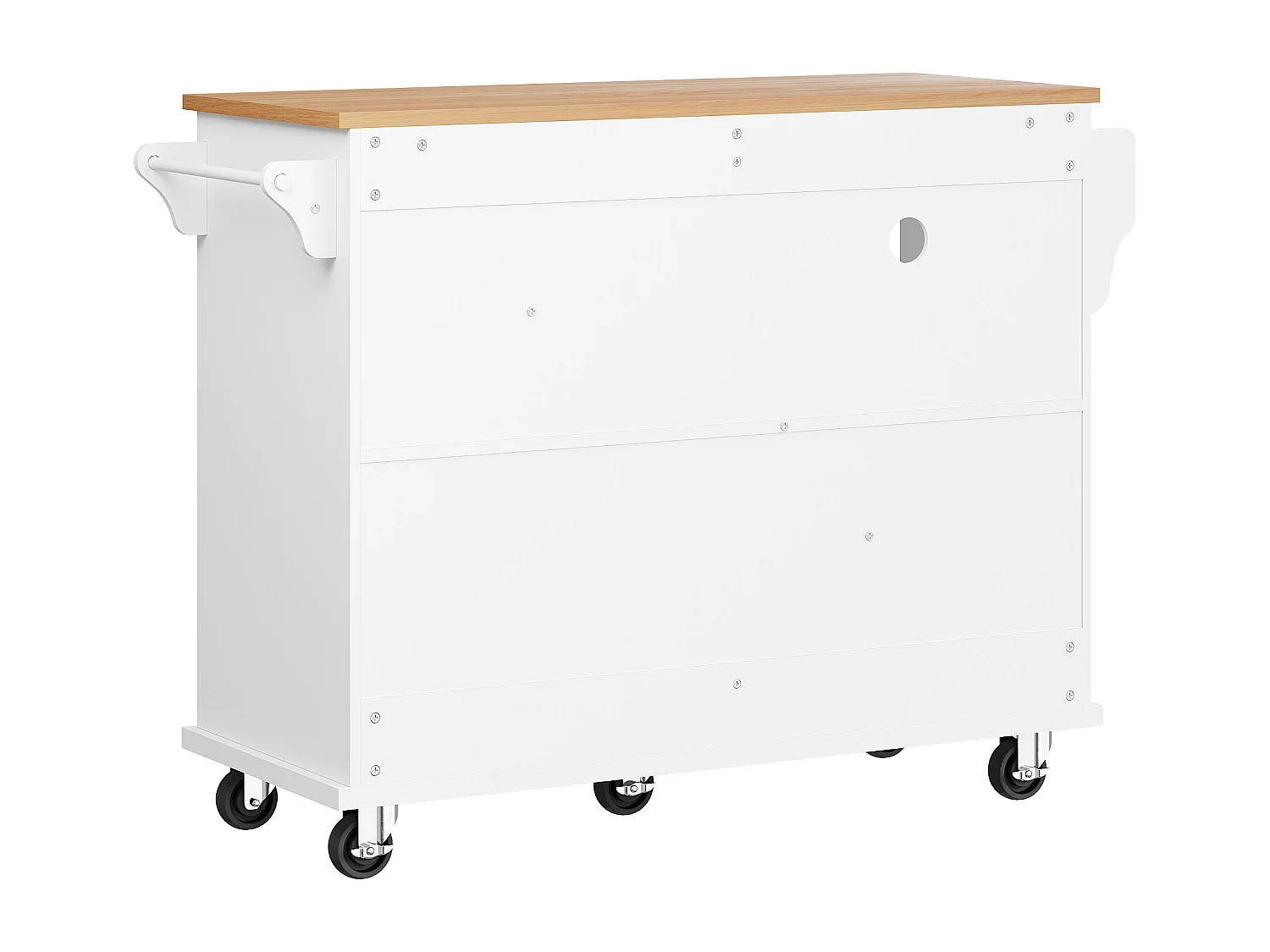 Desserte de cuisine sur roulettes avec 1 porte, 2 tiroirs et 6 niches, blanc - 129x46x92cm