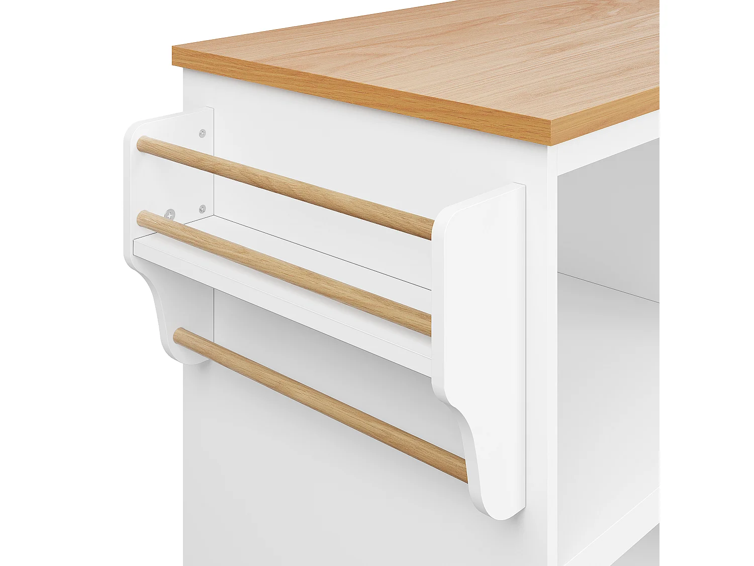 Desserte de cuisine sur roulettes avec 1 porte, 2 tiroirs et 6 niches, blanc - 129x46x92cm