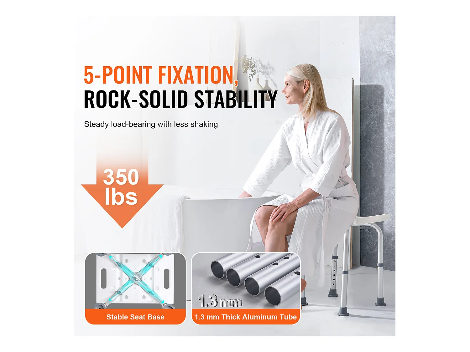 Siège de Douche SucceBuy Capacité 159 kg, Chaise de Douche Hauteur Réglable, Antidérapant