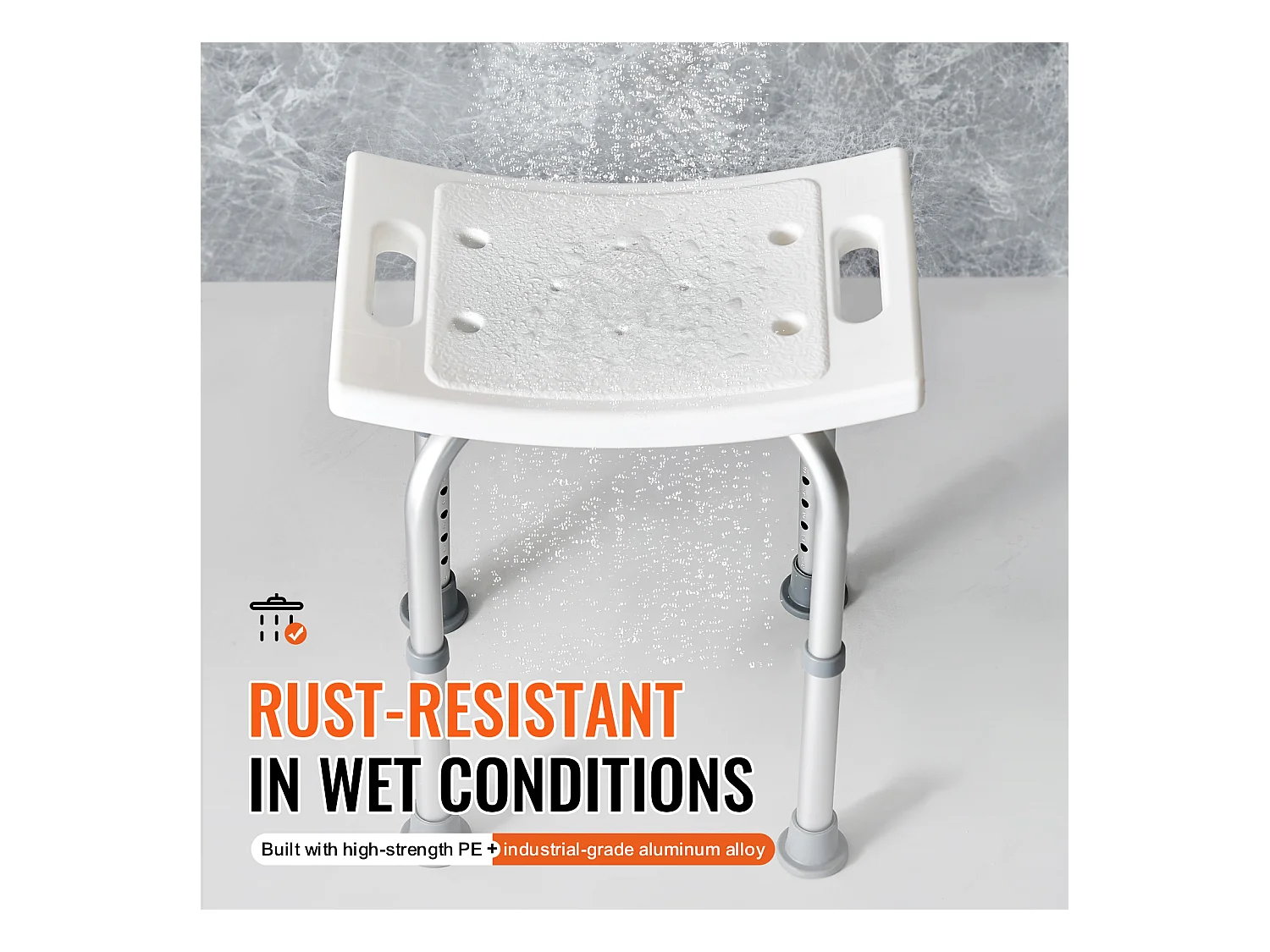 Siège de Douche SucceBuy Capacité 159 kg, Chaise de Douche Hauteur Réglable, Antidérapant