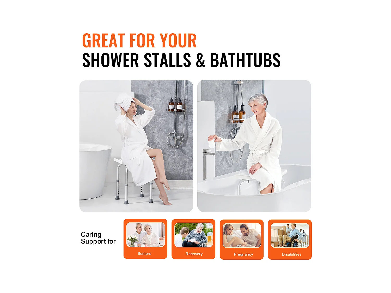 Siège de Douche SucceBuy Capacité 159 kg, Chaise de Douche Hauteur Réglable, Antidérapant