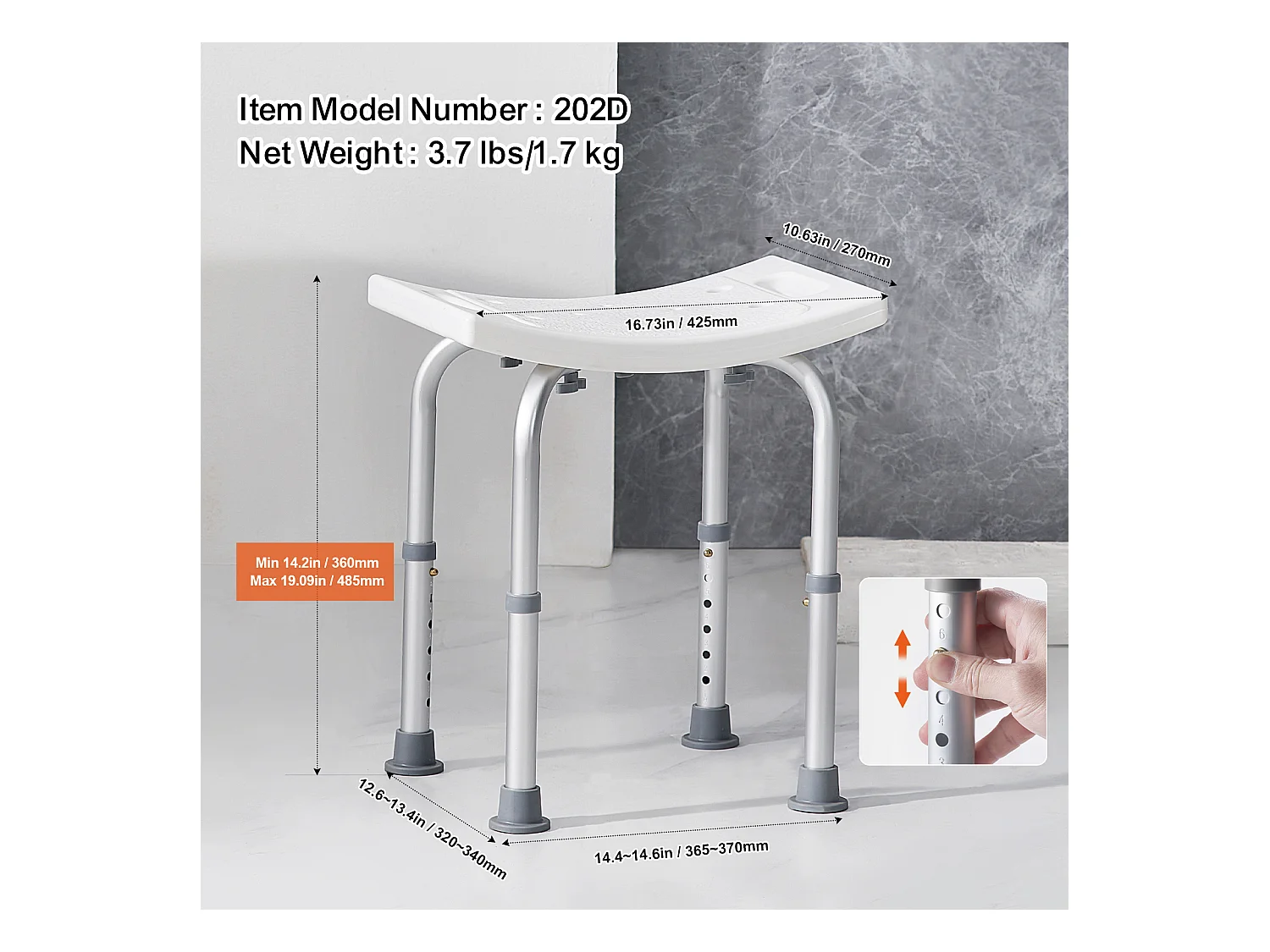 Siège de Douche SucceBuy Capacité 159 kg, Chaise de Douche Hauteur Réglable, Antidérapant