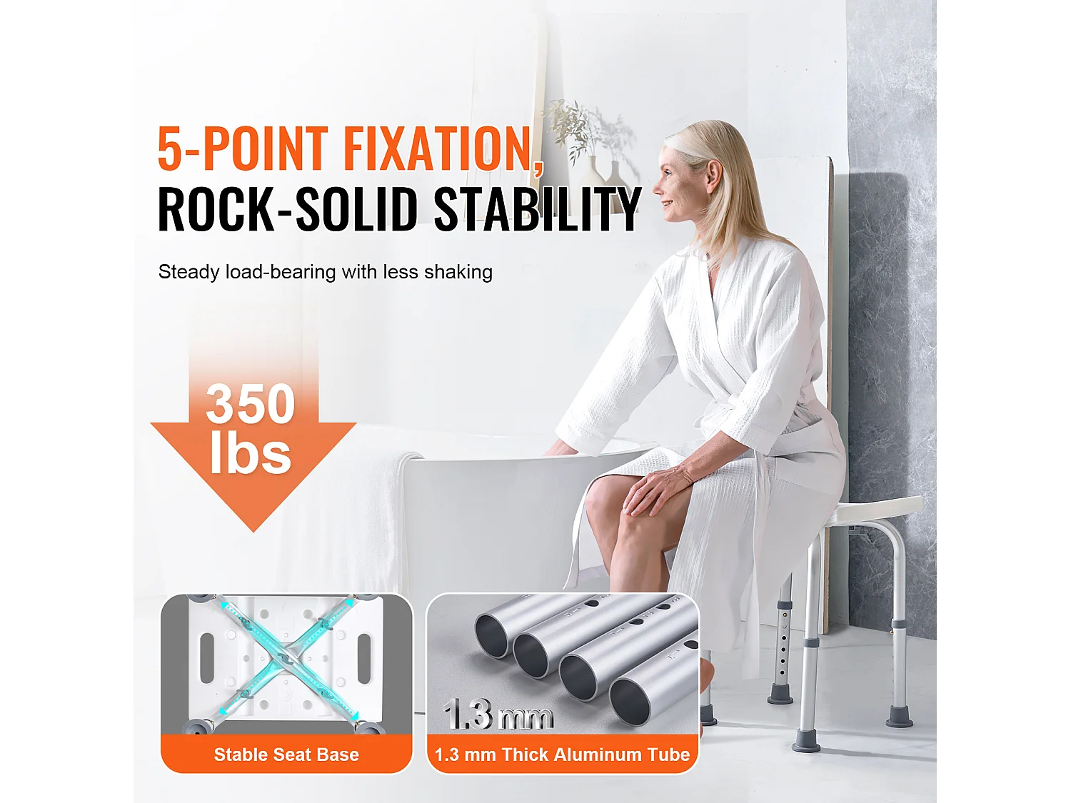 Siège de Douche SucceBuy Capacité 159 kg, Chaise de Douche Hauteur Réglable, Antidérapant