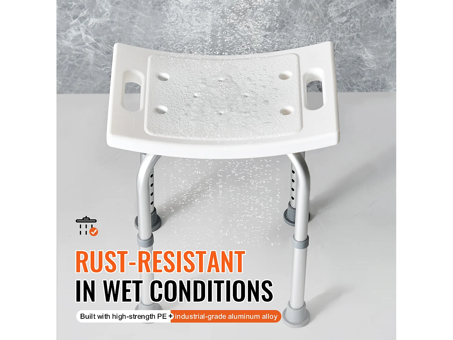 Siège de Douche SucceBuy Capacité 159 kg, Chaise de Douche Hauteur Réglable, Antidérapant