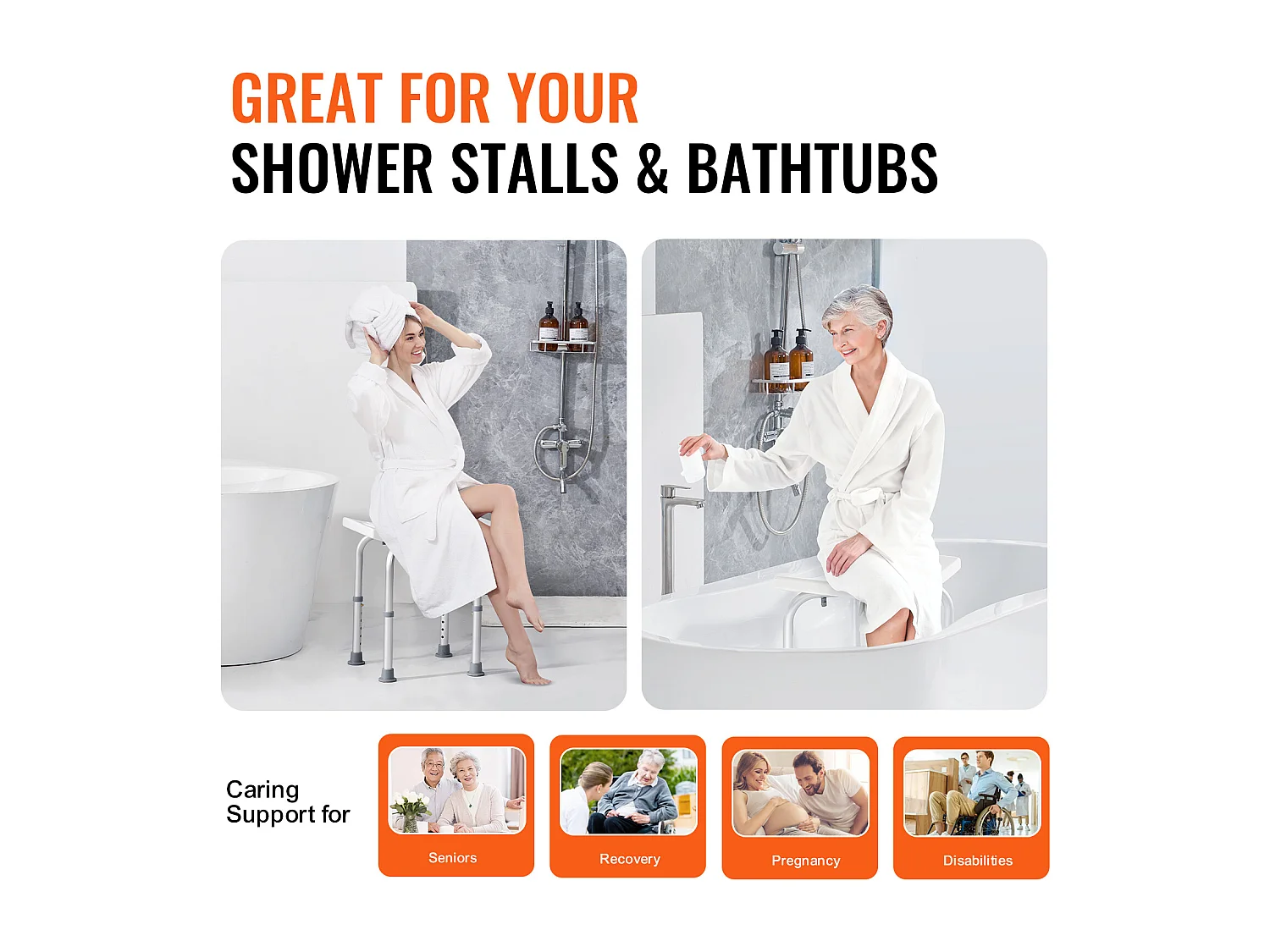 Siège de Douche SucceBuy Capacité 159 kg, Chaise de Douche Hauteur Réglable, Antidérapant