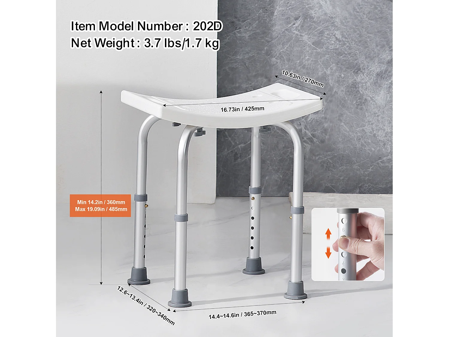 Siège de Douche SucceBuy Capacité 159 kg, Chaise de Douche Hauteur Réglable, Antidérapant