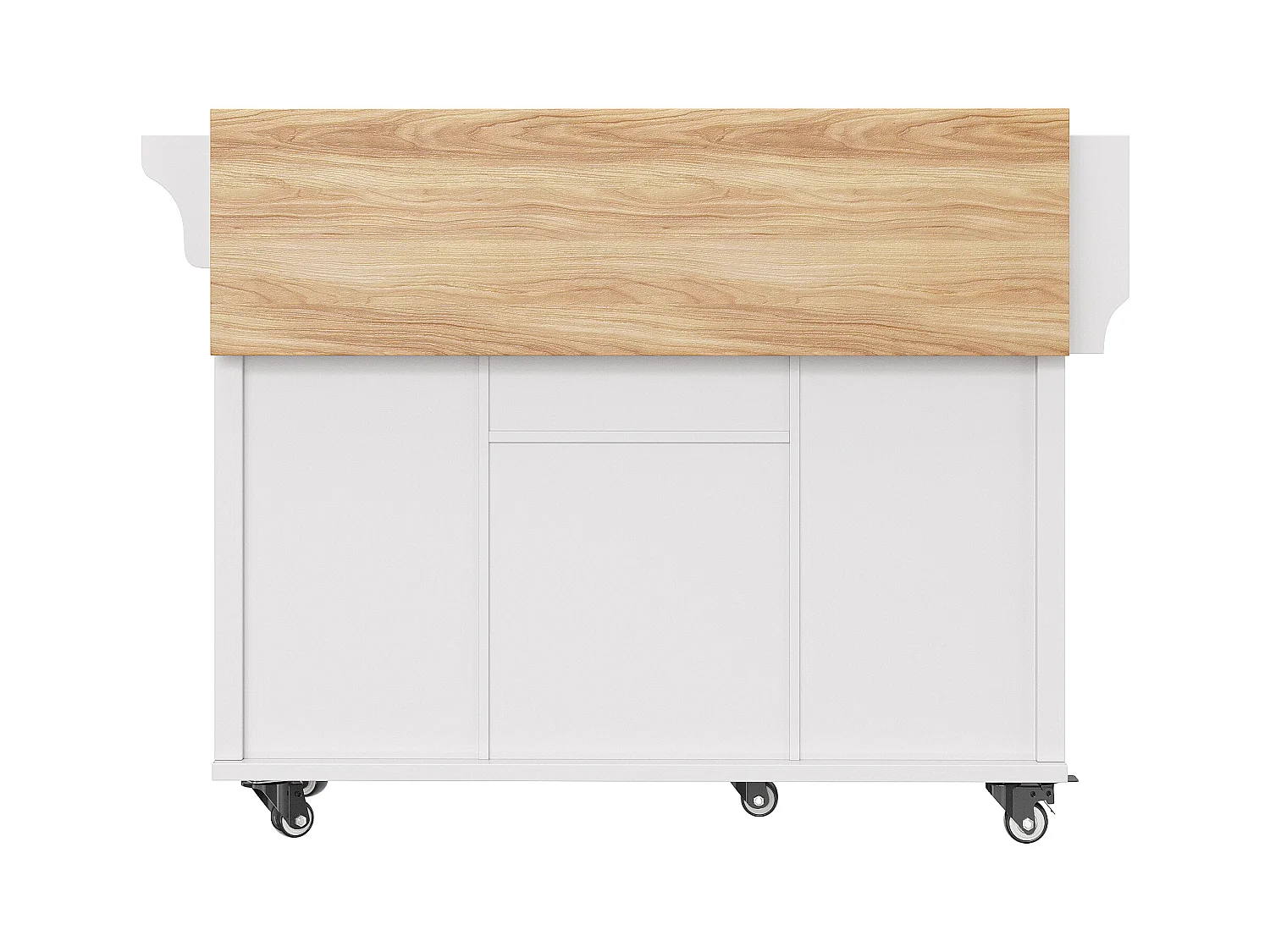 Desserte de cuisine sur roulettes avec plateau extensible, 2 portes et 2 tiroirs, Range-bouteilles inclus, blanc - 140x65x94.5cm