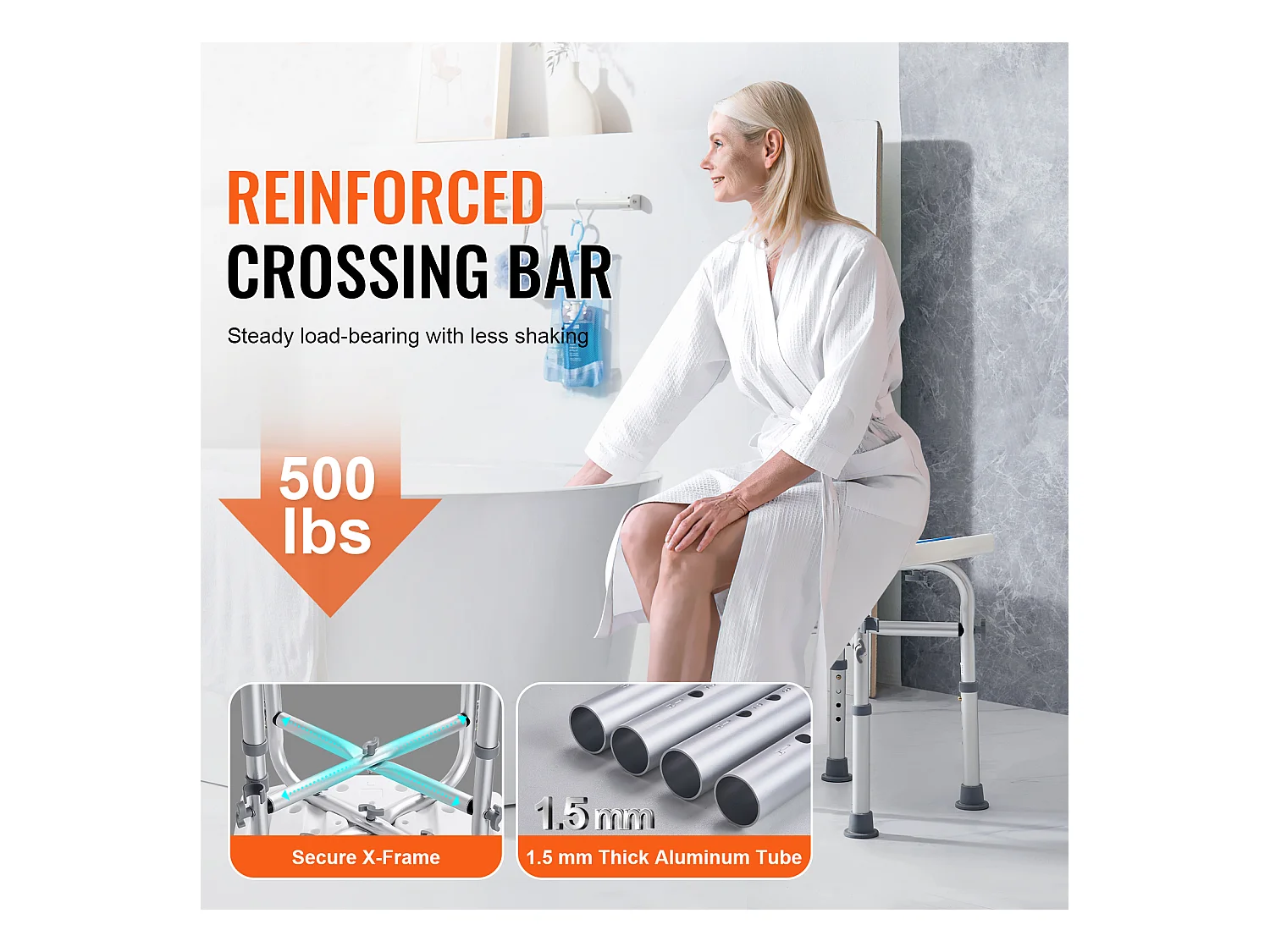 Siège de Douche SucceBuy, Tabouret de Bain Antidérapant, Capacité 227 kg, Chaise de Douche Réglable, pour Personnes Âgées et Handicapées