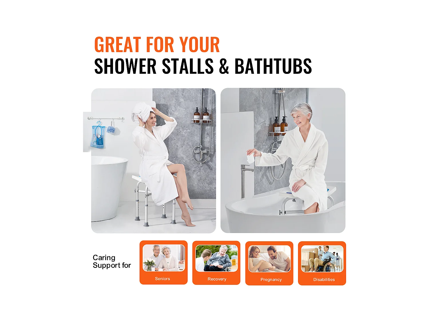 Siège de Douche SucceBuy, Tabouret de Bain Antidérapant, Capacité 227 kg, Chaise de Douche Réglable, pour Personnes Âgées et Handicapées