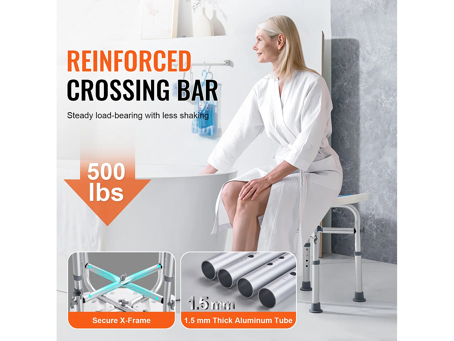 Siège de Douche SucceBuy, Tabouret de Bain Antidérapant, Capacité 227 kg, Chaise de Douche Réglable, pour Personnes Âgées et Handicapées