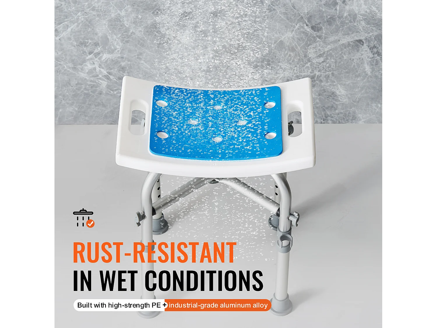 Siège de Douche SucceBuy, Tabouret de Bain Antidérapant, Capacité 227 kg, Chaise de Douche Réglable, pour Personnes Âgées et Handicapées