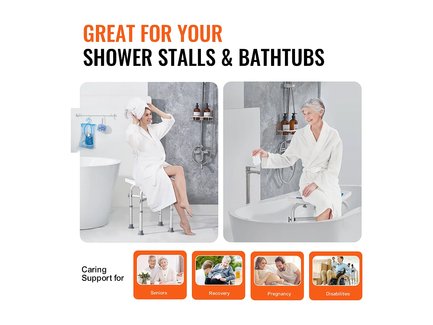 Siège de Douche SucceBuy, Tabouret de Bain Antidérapant, Capacité 227 kg, Chaise de Douche Réglable, pour Personnes Âgées et Handicapées