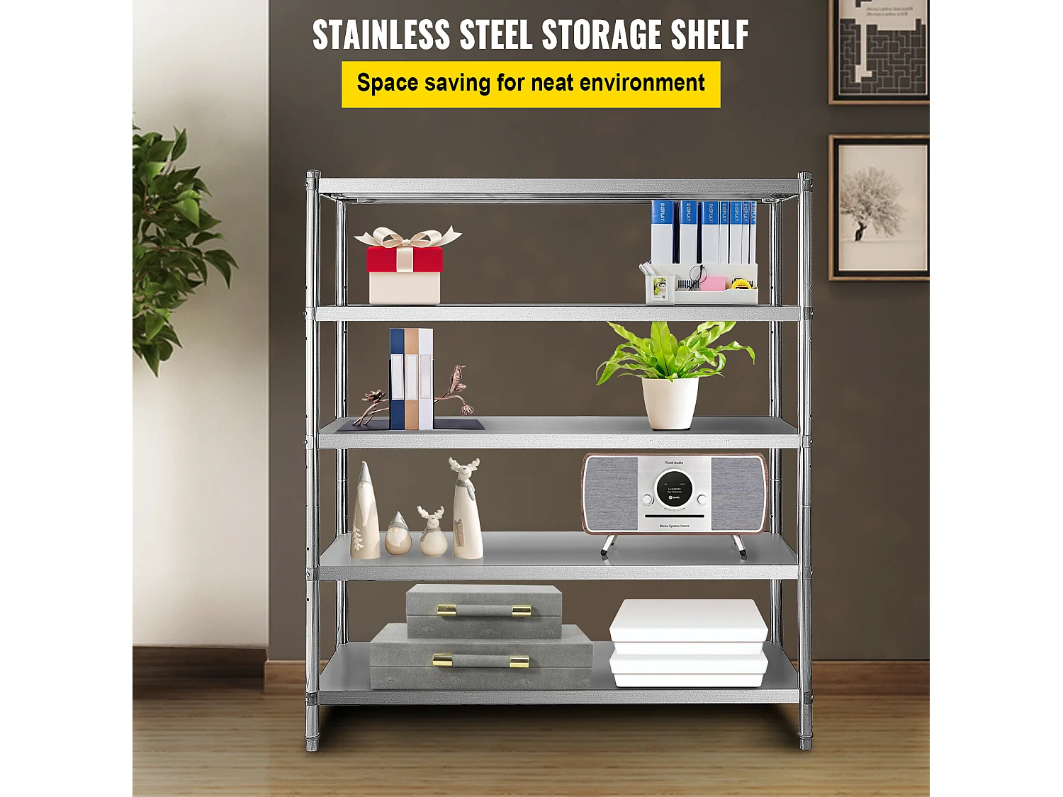 Regelbare SucceBuy 5-lags Opslagrek in Roestvrij Staal, Stevige Plank, in Hoogte Verstelbaar