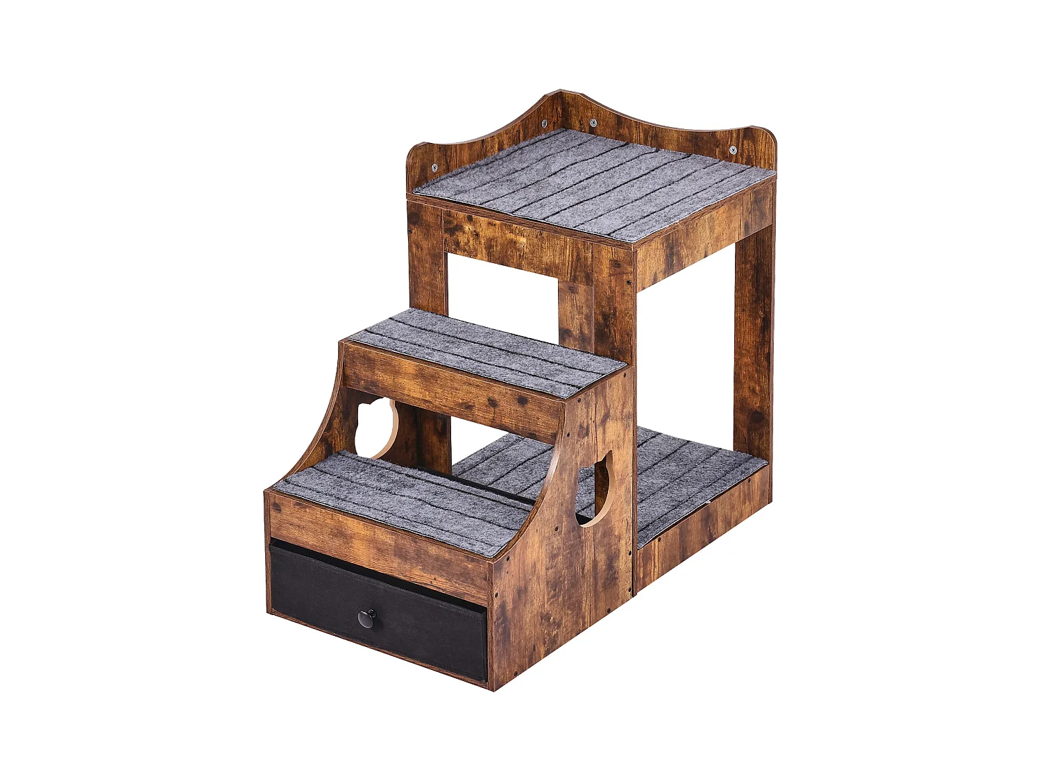 Lit Superposé Rustique SucceBuy pour Animaux de Compagnie, Marron, Perchoir de Fenêtre pour Chien/Chat, Intérieur avec Escaliers