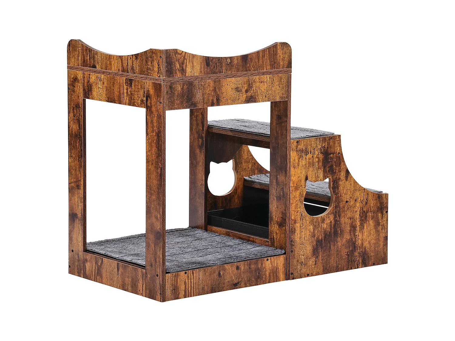 Lit Superposé Rustique SucceBuy pour Animaux de Compagnie, Marron, Perchoir de Fenêtre pour Chien/Chat, Intérieur avec Escaliers