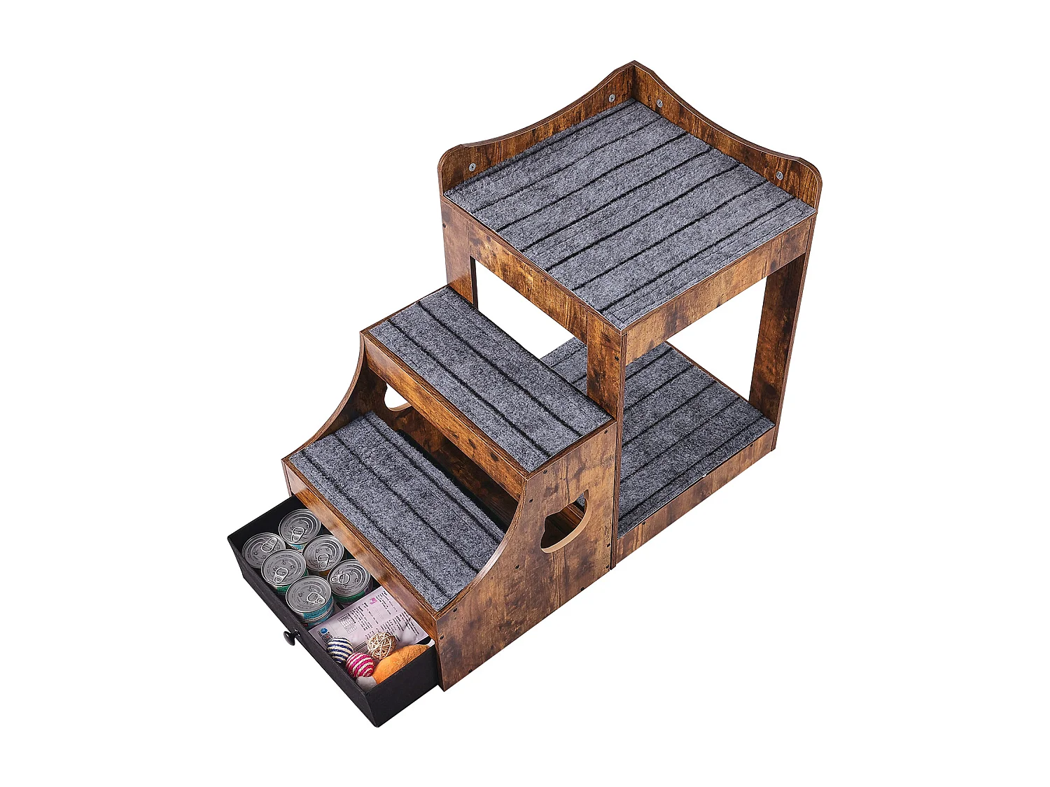 Lit Superposé Rustique SucceBuy pour Animaux de Compagnie, Marron, Perchoir de Fenêtre pour Chien/Chat, Intérieur avec Escaliers