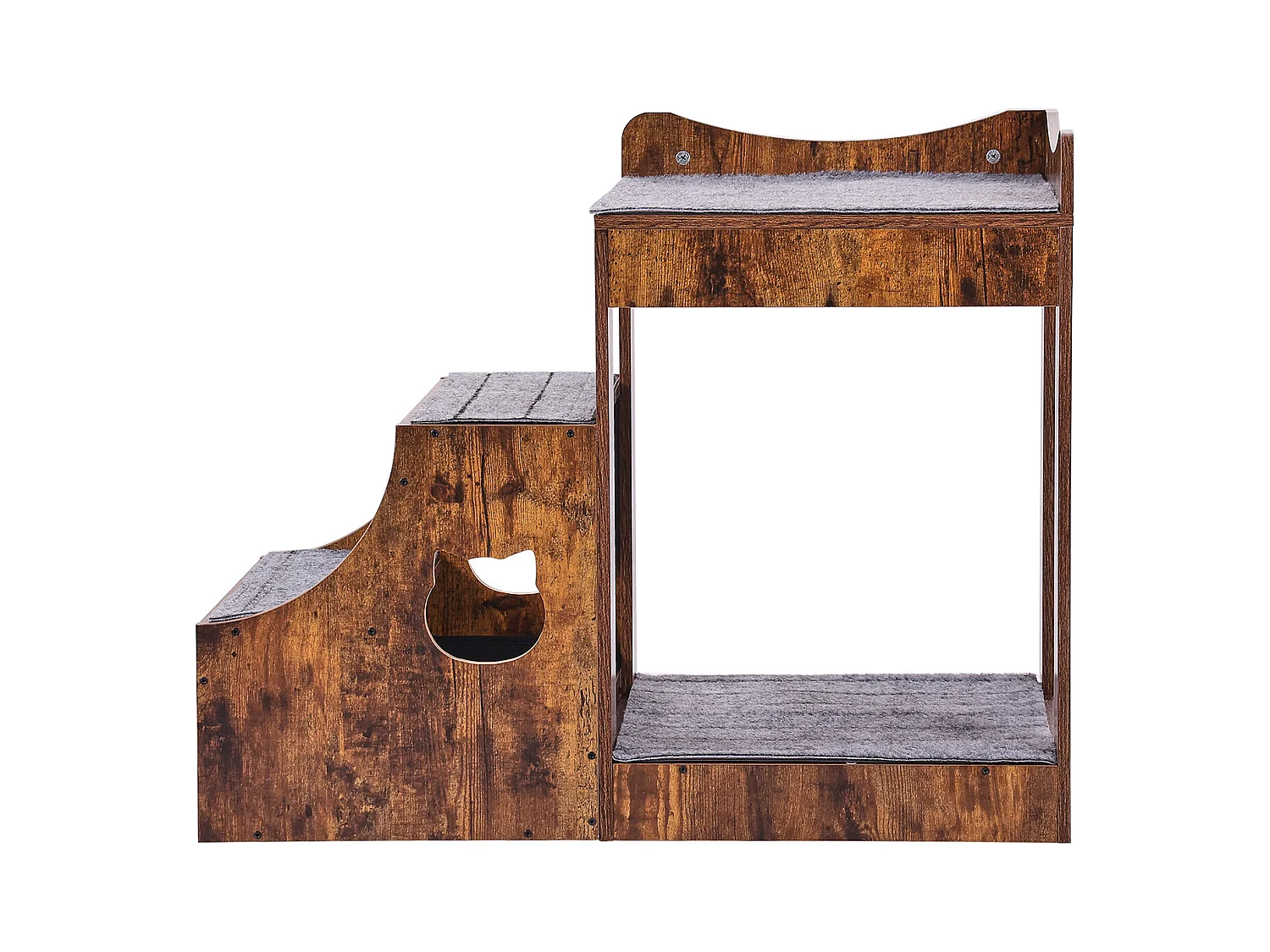 Lit Superposé Rustique SucceBuy pour Animaux de Compagnie, Marron, Perchoir de Fenêtre pour Chien/Chat, Intérieur avec Escaliers