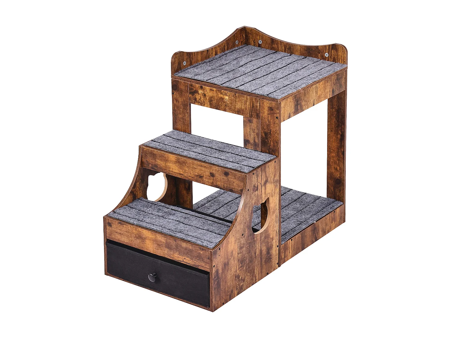 Lit Superposé Rustique SucceBuy pour Animaux de Compagnie, Marron, Perchoir de Fenêtre pour Chien/Chat, Intérieur avec Escaliers