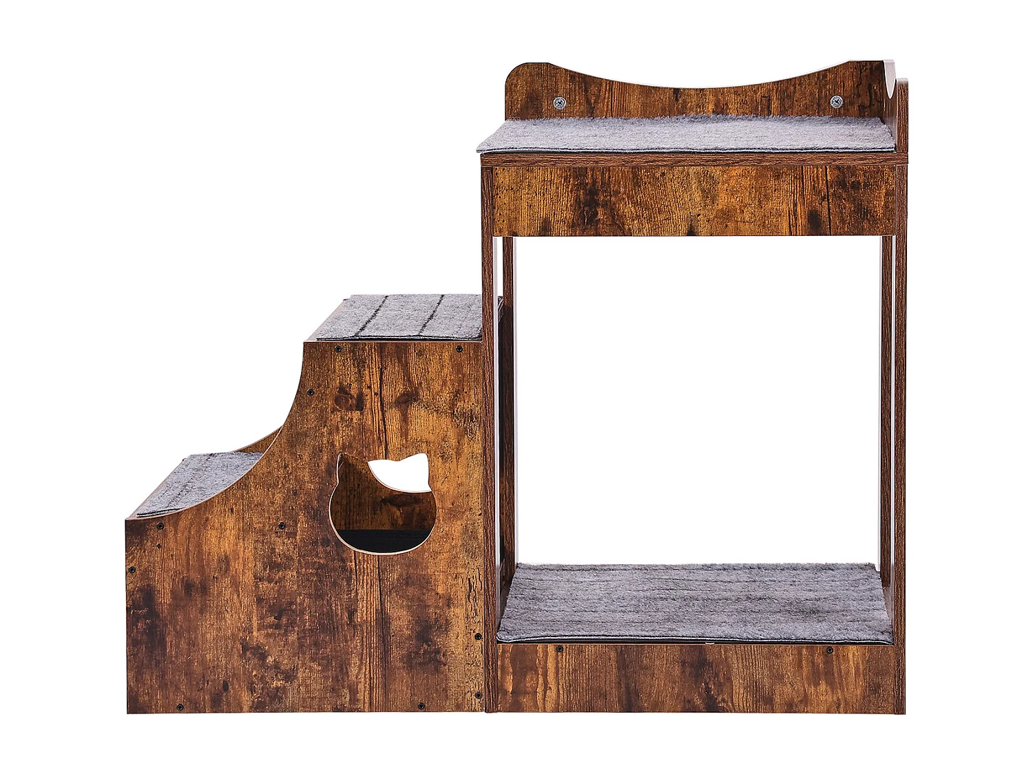 Lit Superposé Rustique SucceBuy pour Animaux de Compagnie, Marron, Perchoir de Fenêtre pour Chien/Chat, Intérieur avec Escaliers