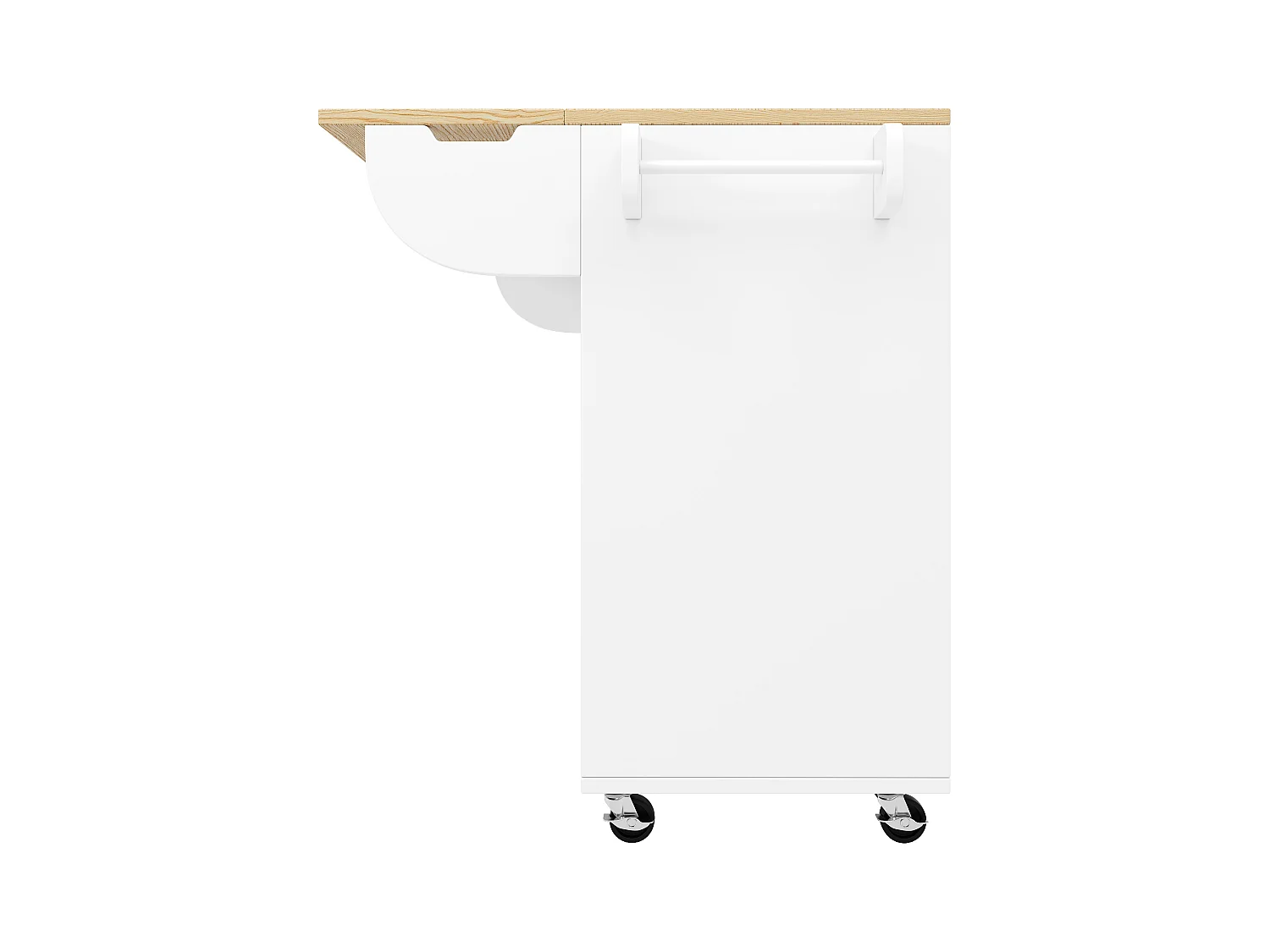 Desserte de cuisine sur roulettes avec plateau extensible, 2 portes coulissants et 3 tiroirs, blanc - 110x70x90cm