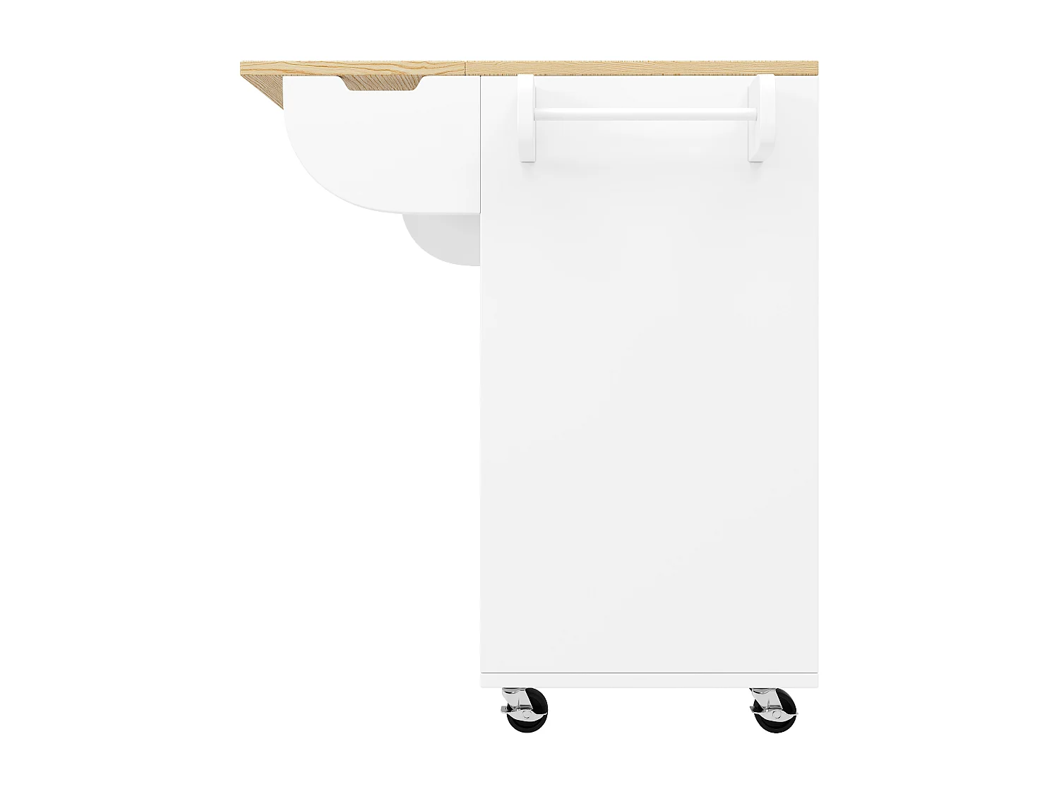 Desserte de cuisine sur roulettes avec plateau extensible, 2 portes coulissants et 3 tiroirs, blanc - 110x70x90cm