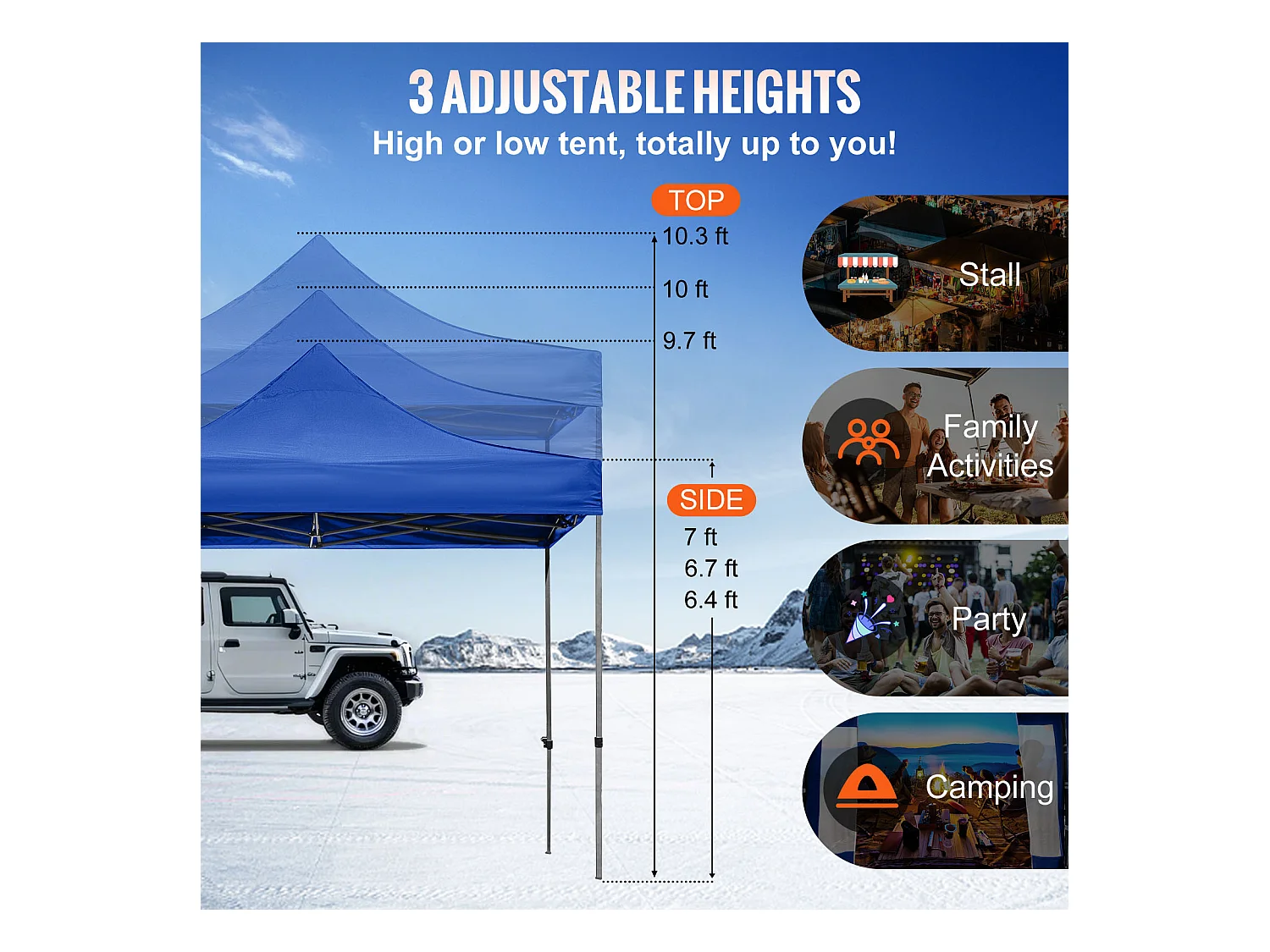 Tente à Baldaquin SucceBuy Escamotable, 305 x 305 cm, Belvédère Extérieur avec Parois Latérales, Bleu