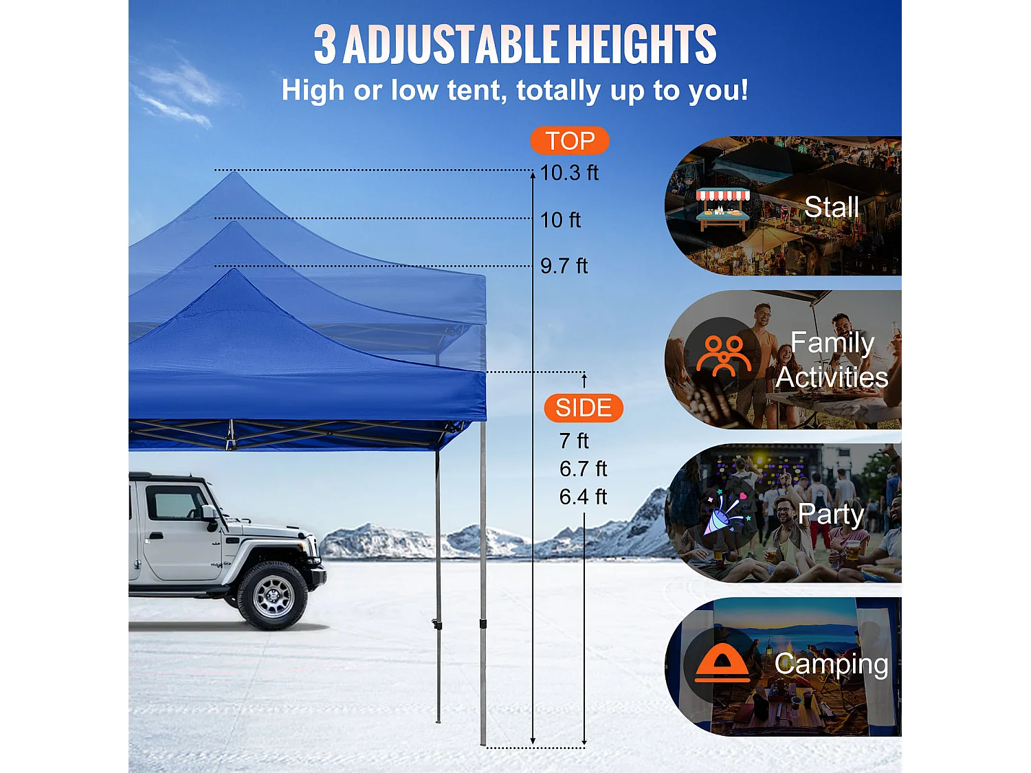 Tente à Baldaquin SucceBuy Escamotable, 305 x 305 cm, Belvédère Extérieur avec Parois Latérales, Bleu