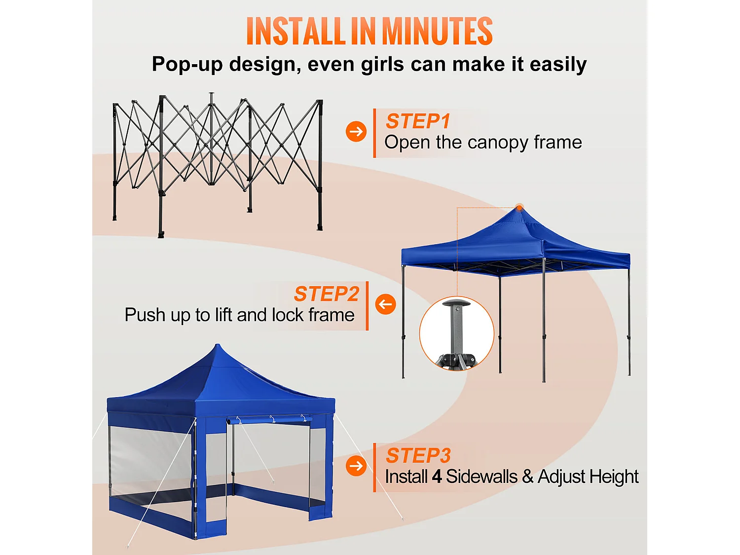 Tente à Baldaquin SucceBuy Escamotable, 305 x 305 cm, Belvédère Extérieur avec Parois Latérales, Bleu
