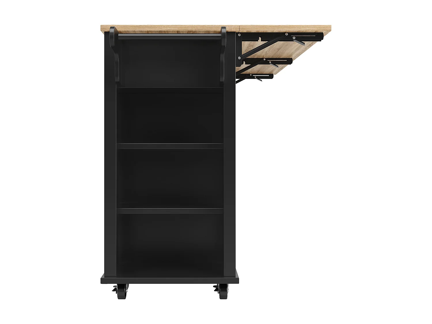 Desserte de cuisine sur roulettes avec plateau extensible, 2 portes, 2 tiroirs et étagères latérales ajustables, noir - 147x65x90cm