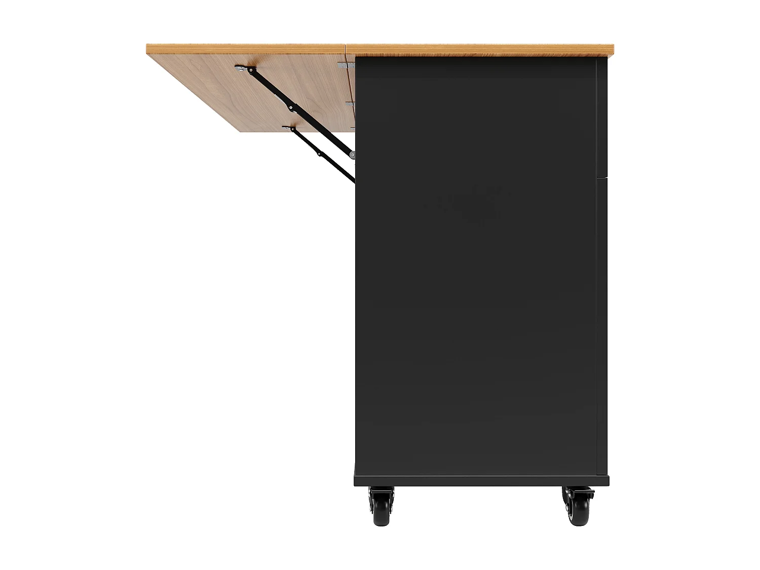 Desserte de cuisine mobile avec plateau extensible en placage woodgrain, 3 tiroirs et 3 portes inclus, noir - 133x70x88cm