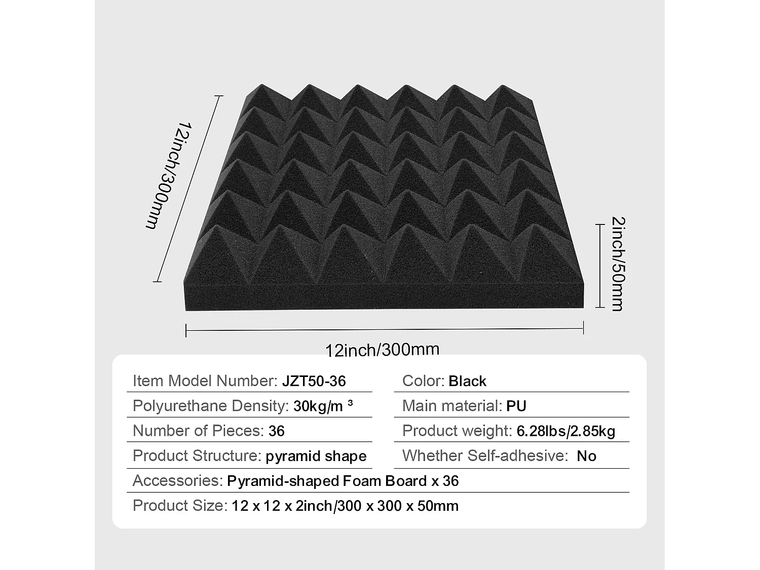 Panneaux en Mousse Acoustique SucceBuy Lot de 36 Panneaux en Mousse Acoustique 30.48 x 30.48 x 5.08 cm pour Murs et Plafonds de Studio