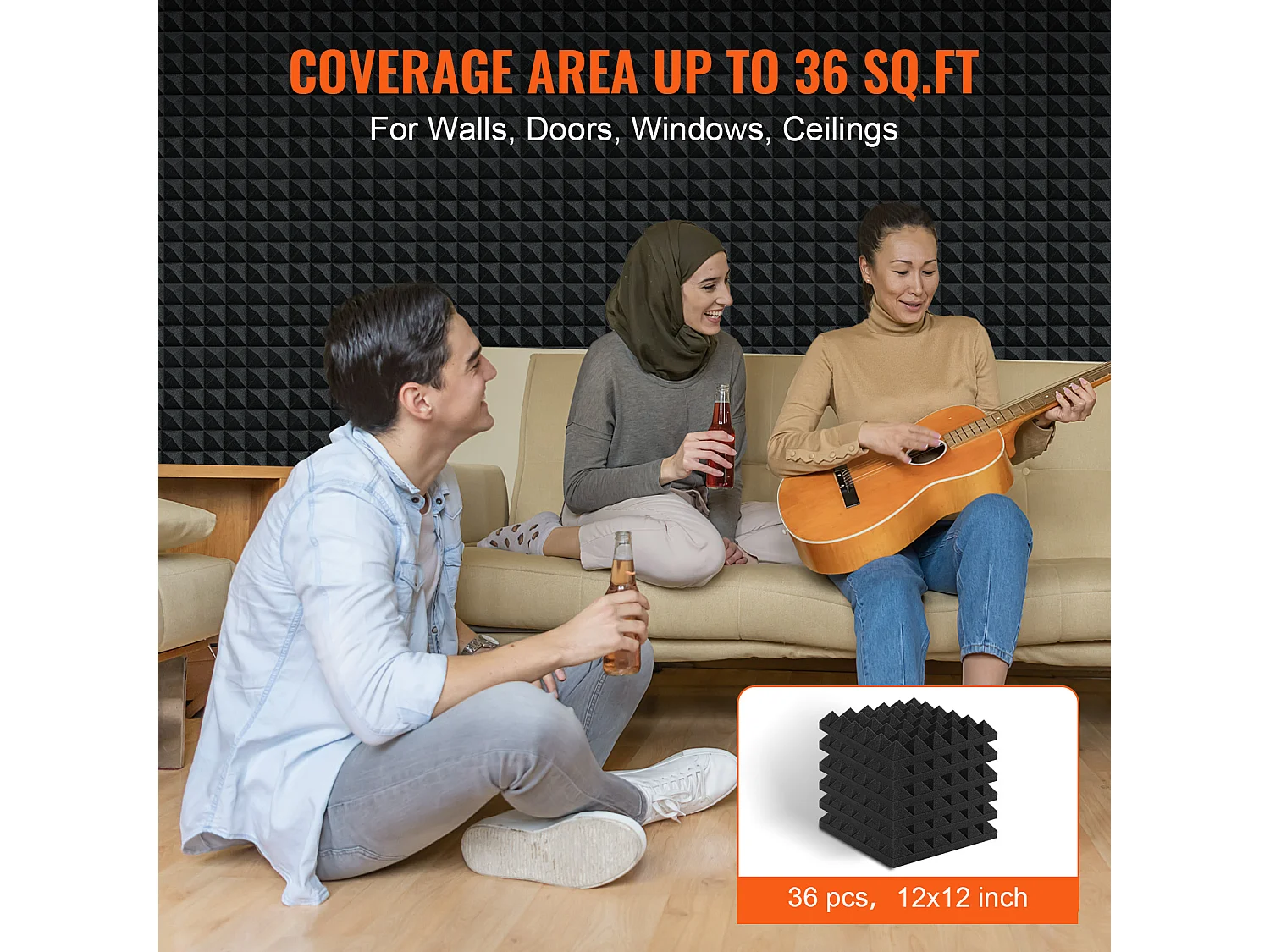 Panneaux en Mousse Acoustique SucceBuy Lot de 36 Panneaux en Mousse Acoustique 30.48 x 30.48 x 5.08 cm pour Murs et Plafonds de Studio