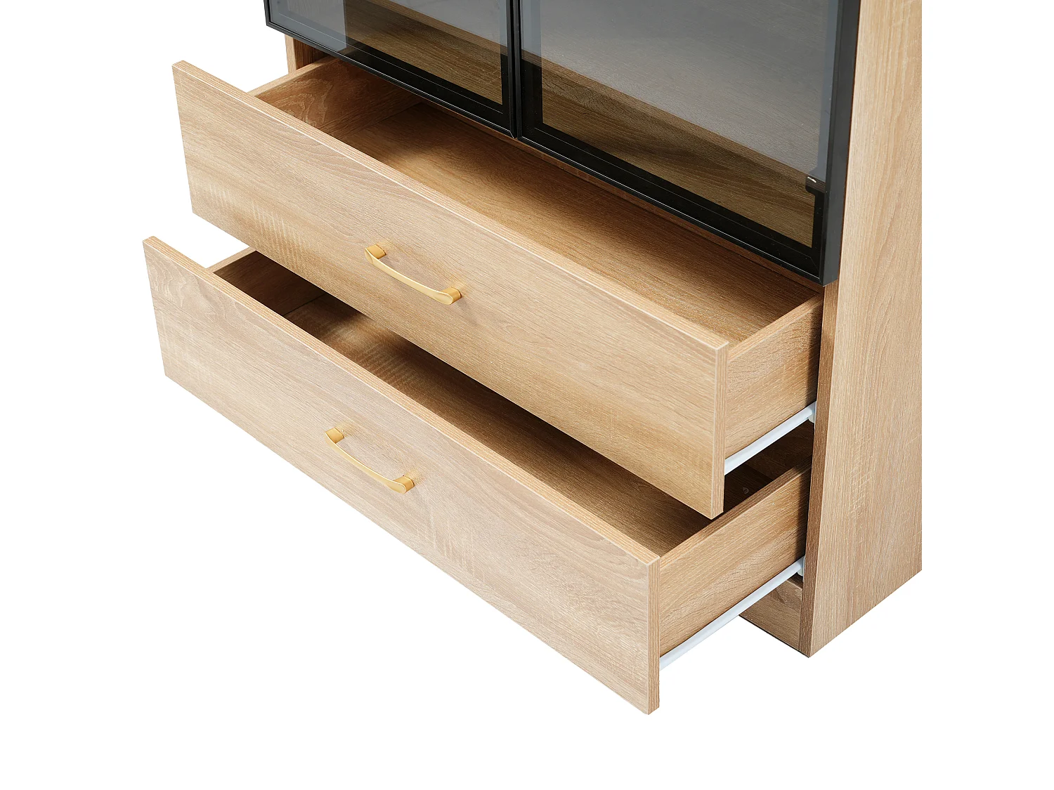 Mobile da bagno con 2 ante in vetro e 2 cassetti, LED incluso, corpo chiaro naturale - 75x34,5x170cm