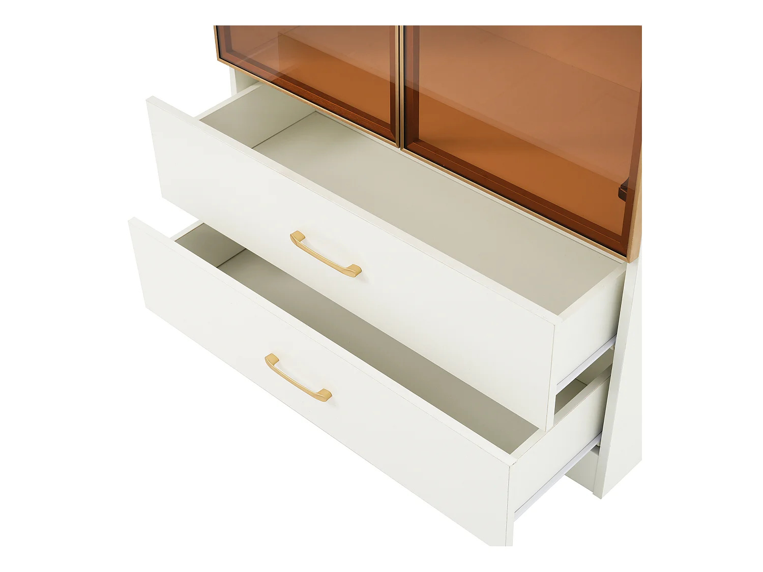 Armoir de salle de bain avec 2 portes en verre et 2 tiroirs, LED inclus, corps blanc - 75x34.5x170cm