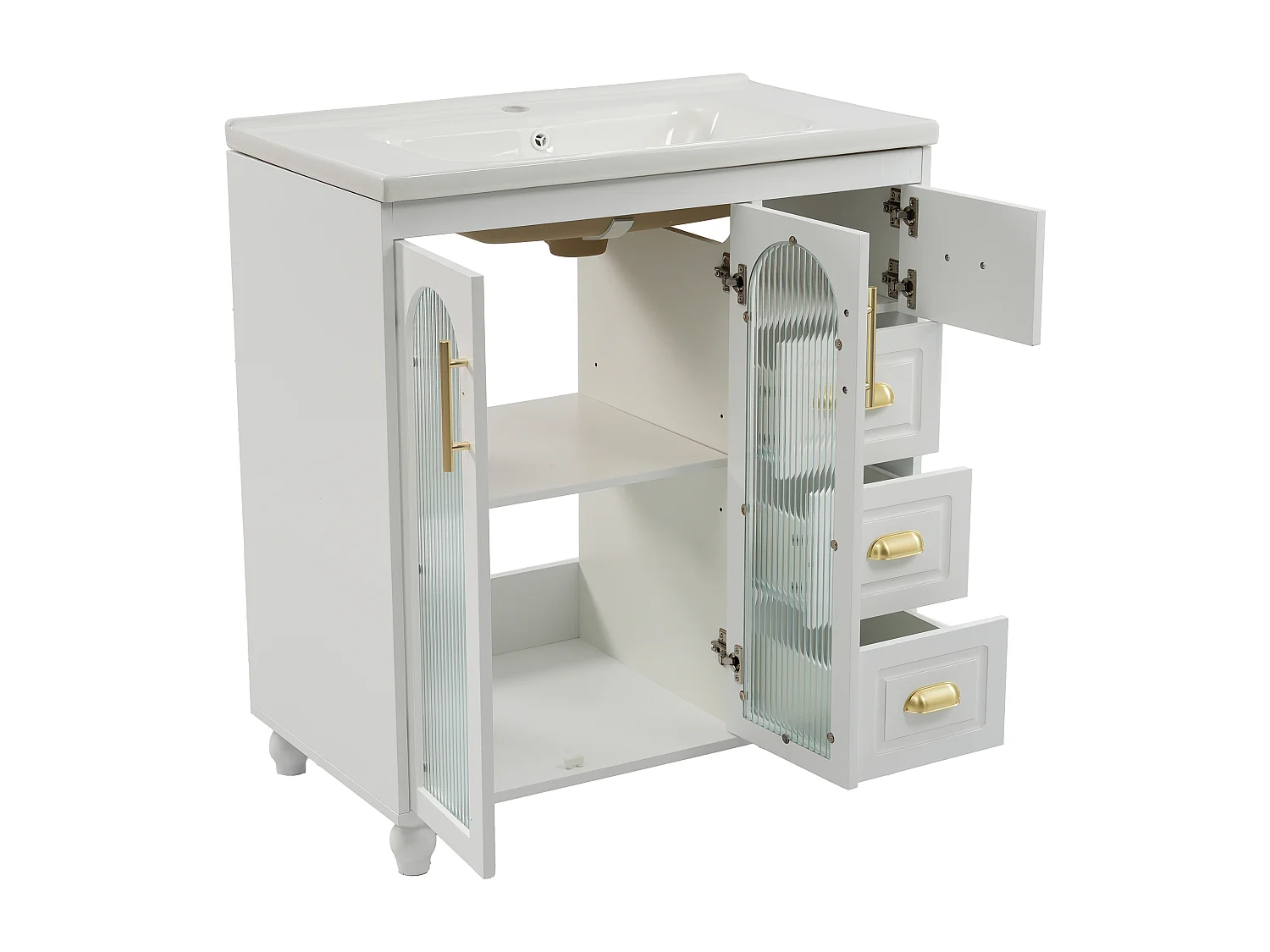 Mueble de lavabo con lavabo encastrado, 3 puertas y 3 cajones incluidos, 80x47x90cm