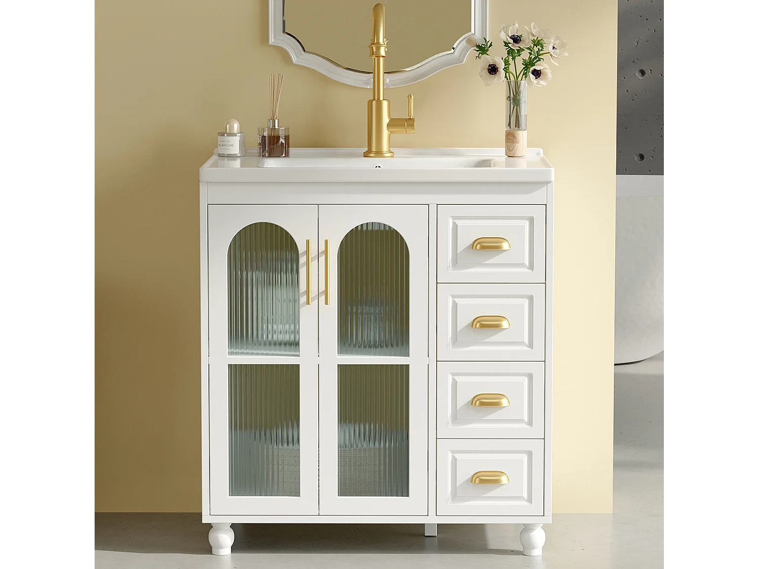 Mueble de lavabo con lavabo encastrado, 3 puertas y 3 cajones incluidos, 80x47x90cm