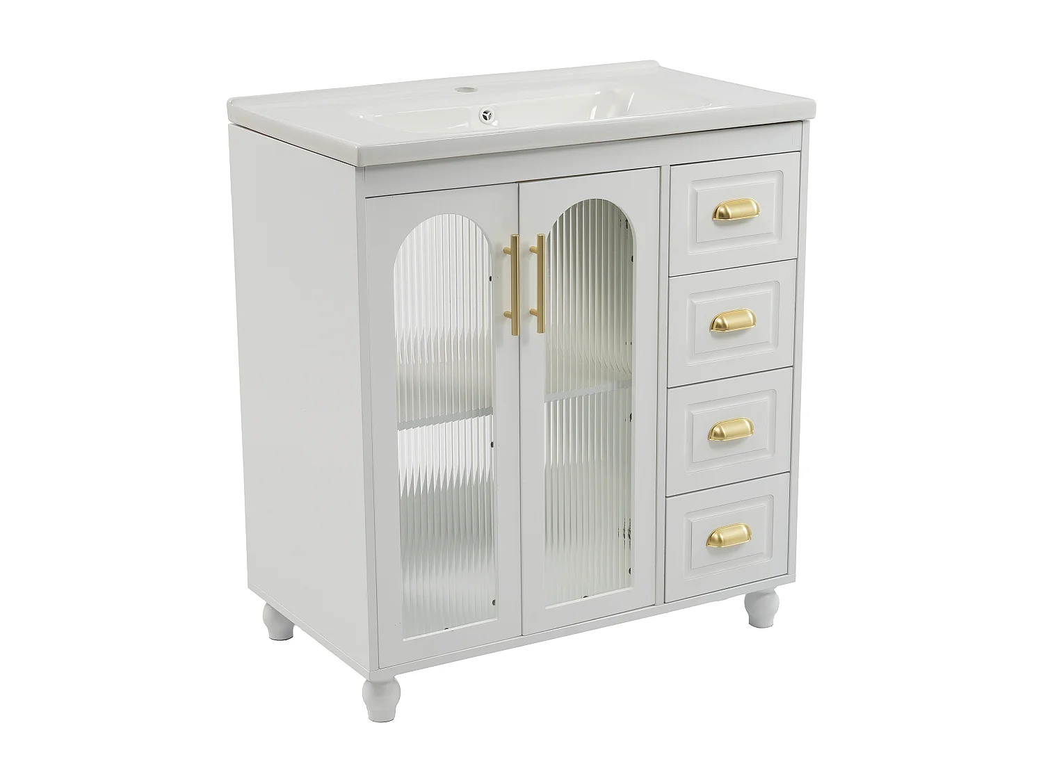 Mueble de lavabo con lavabo encastrado, 3 puertas y 3 cajones incluidos, 80x47x90cm