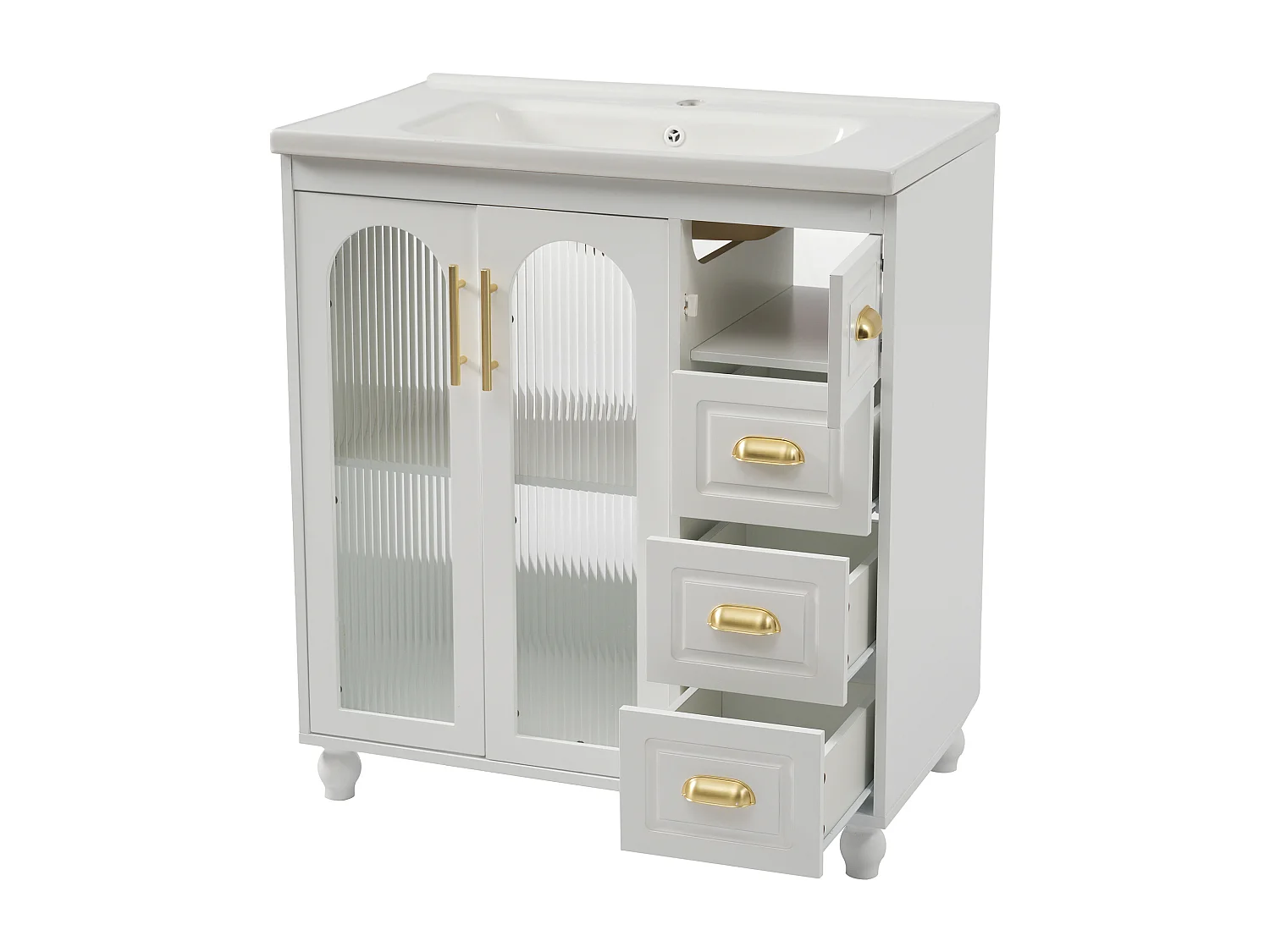 Mueble de lavabo con lavabo encastrado, 3 puertas y 3 cajones incluidos, 80x47x90cm