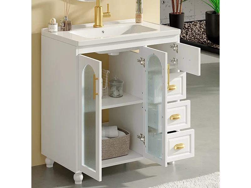 Mueble de lavabo con lavabo encastrado, 3 puertas y 3 cajones incluidos, 80x47x90cm