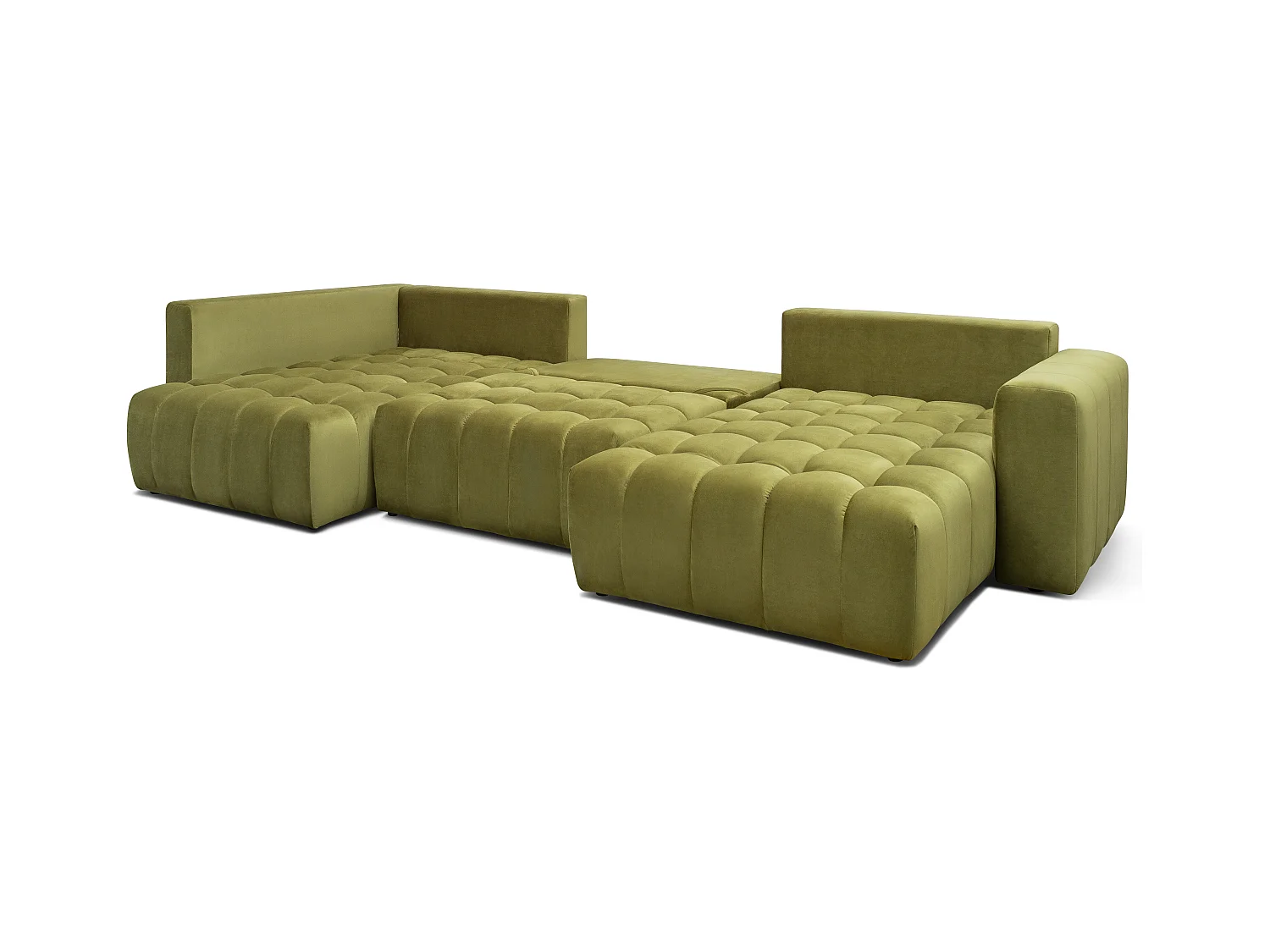 Canapé d'angle panoramique BOSTON en velours capitonné-Jaune curry-Méridienne A droite