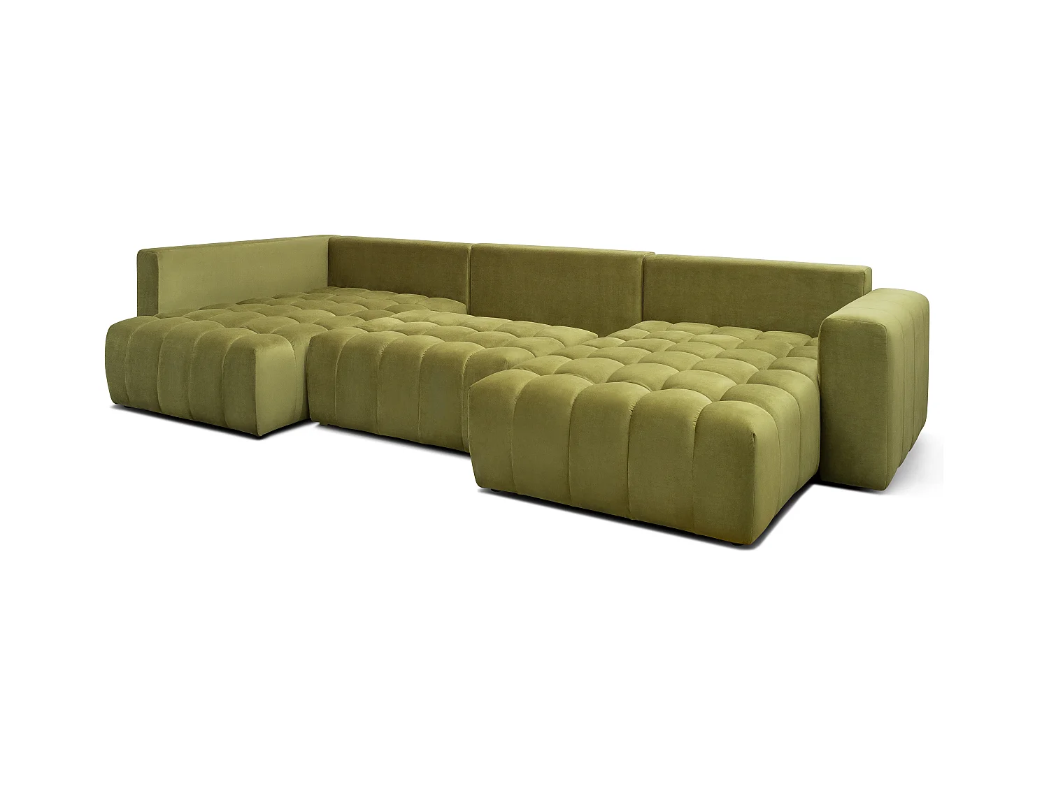 Canapé d'angle panoramique BOSTON en velours capitonné-Jaune curry-Méridienne A droite