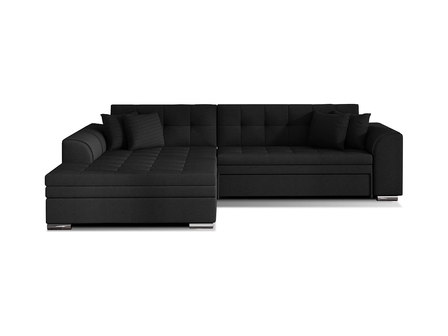 Canapé d'angle convertible tissu LOOKA - Pieds métal chromé-Beige/Marron-angle droit