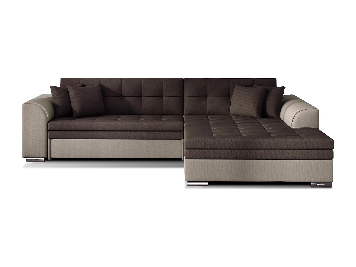 Canapé d'angle convertible tissu LOOKA - Pieds métal chromé-Beige/Marron-angle droit