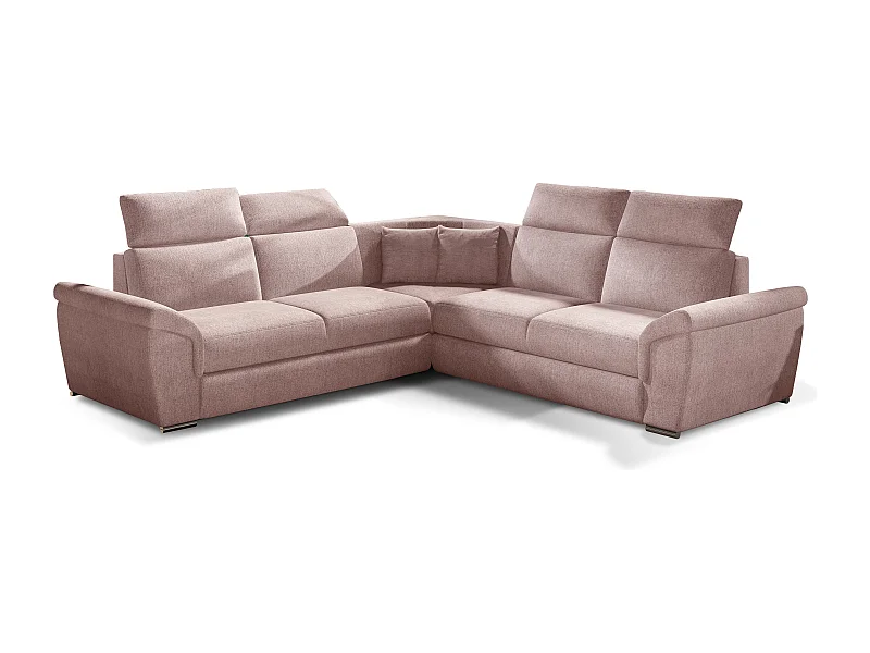 Canapé d'angle réversible et convertible tissu Neo - Pieds acier chromé-Rose clair