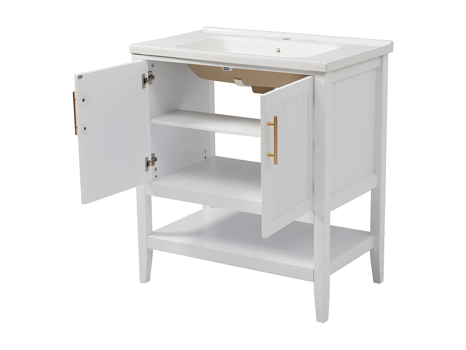 Móvel de lavatório com lavatório embutido, 2 portas incluídas, 80x47x90cm