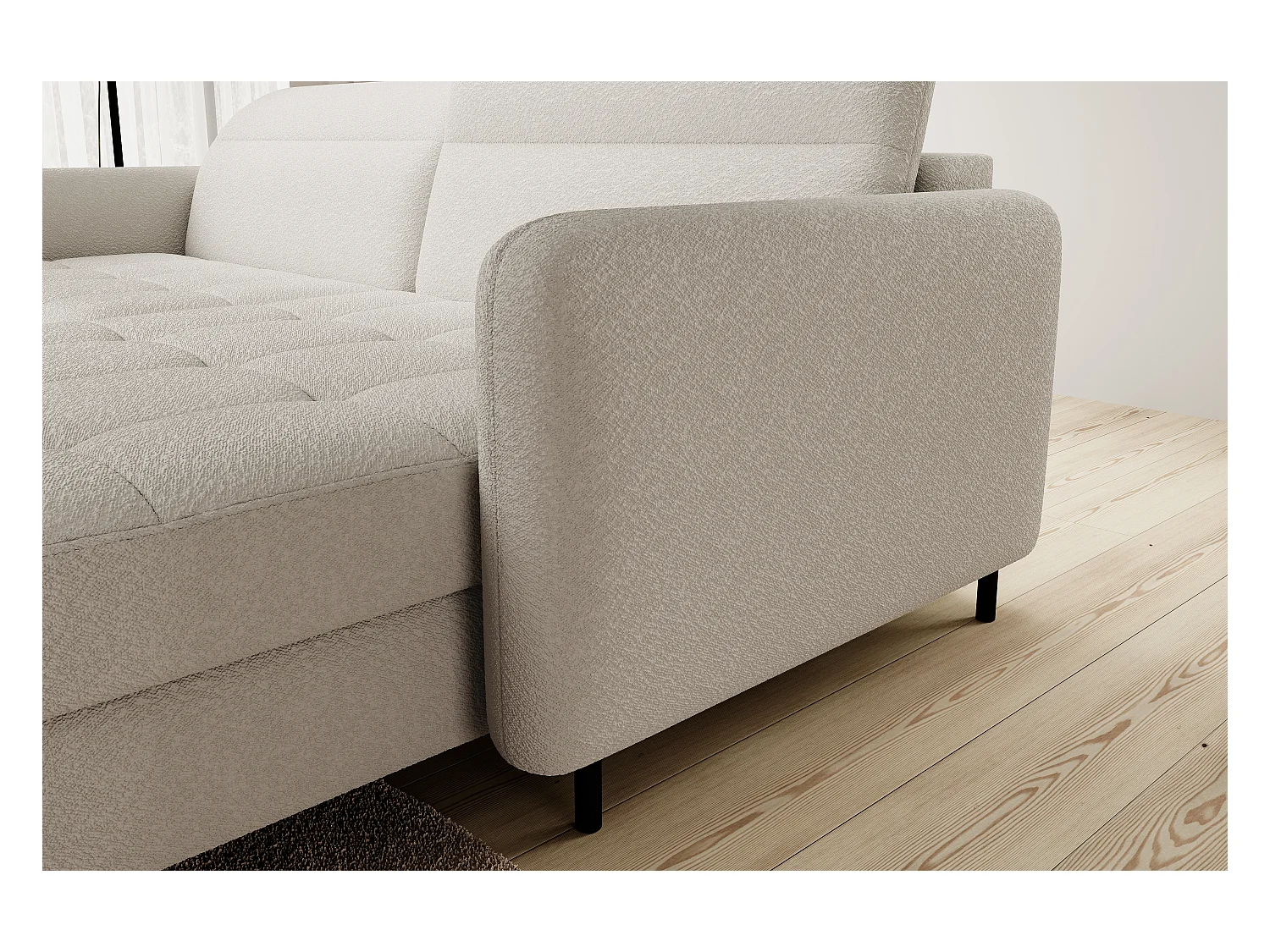 Petit canapé d’angle convertible tissu Kunder-Beige clair-angle droit