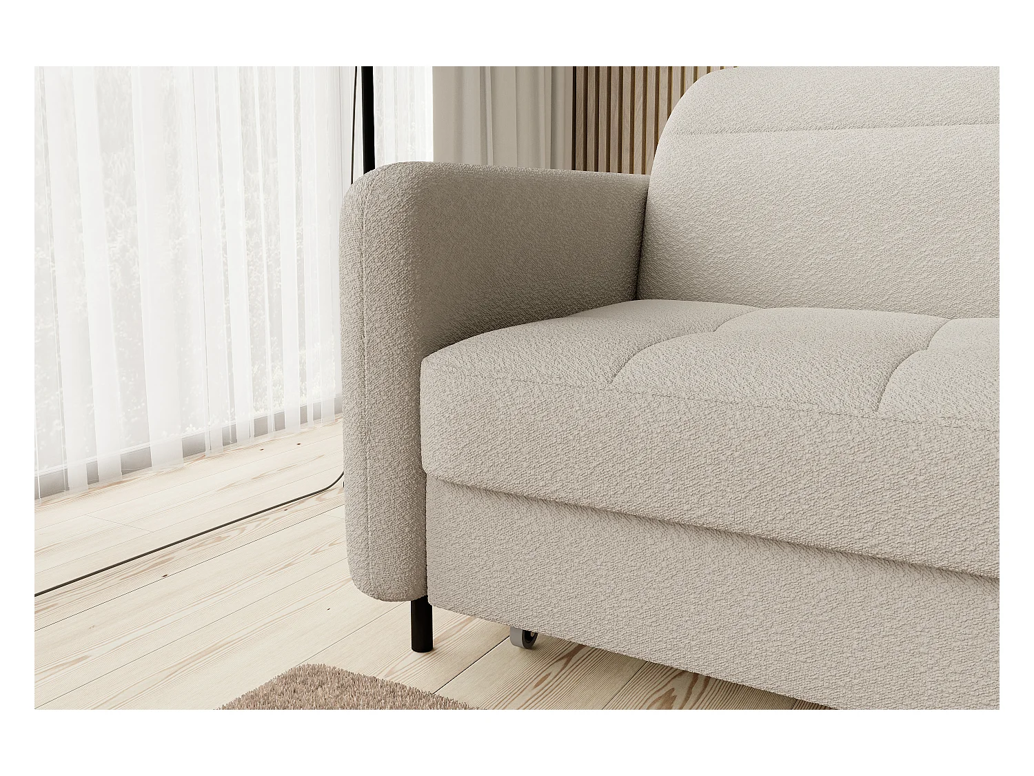 Petit canapé d’angle convertible tissu Kunder-Beige clair-angle droit