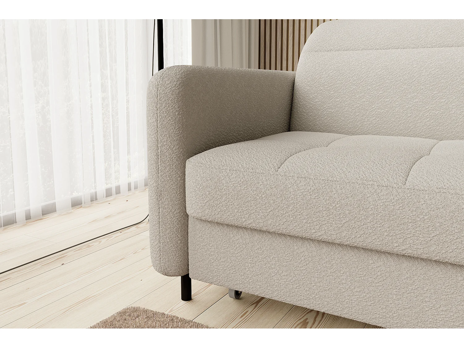 Petit canapé d’angle convertible tissu Kunder-Beige clair-angle droit